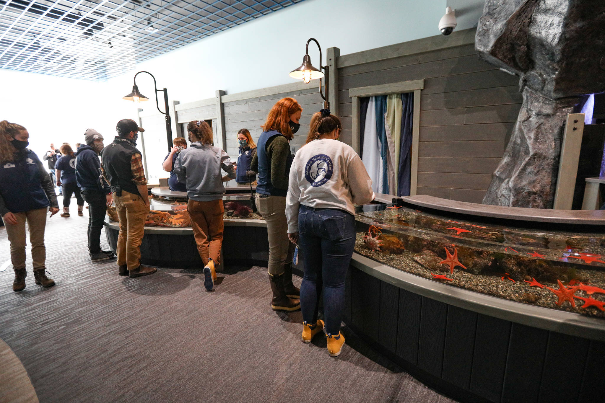 Visitors interact with the Alaska SeaLife Center’s Rocky Coast Discovery Pool on May 28, 2021 in Seward, Alaska. (Photo courtesy Alaska SeaLife Center)