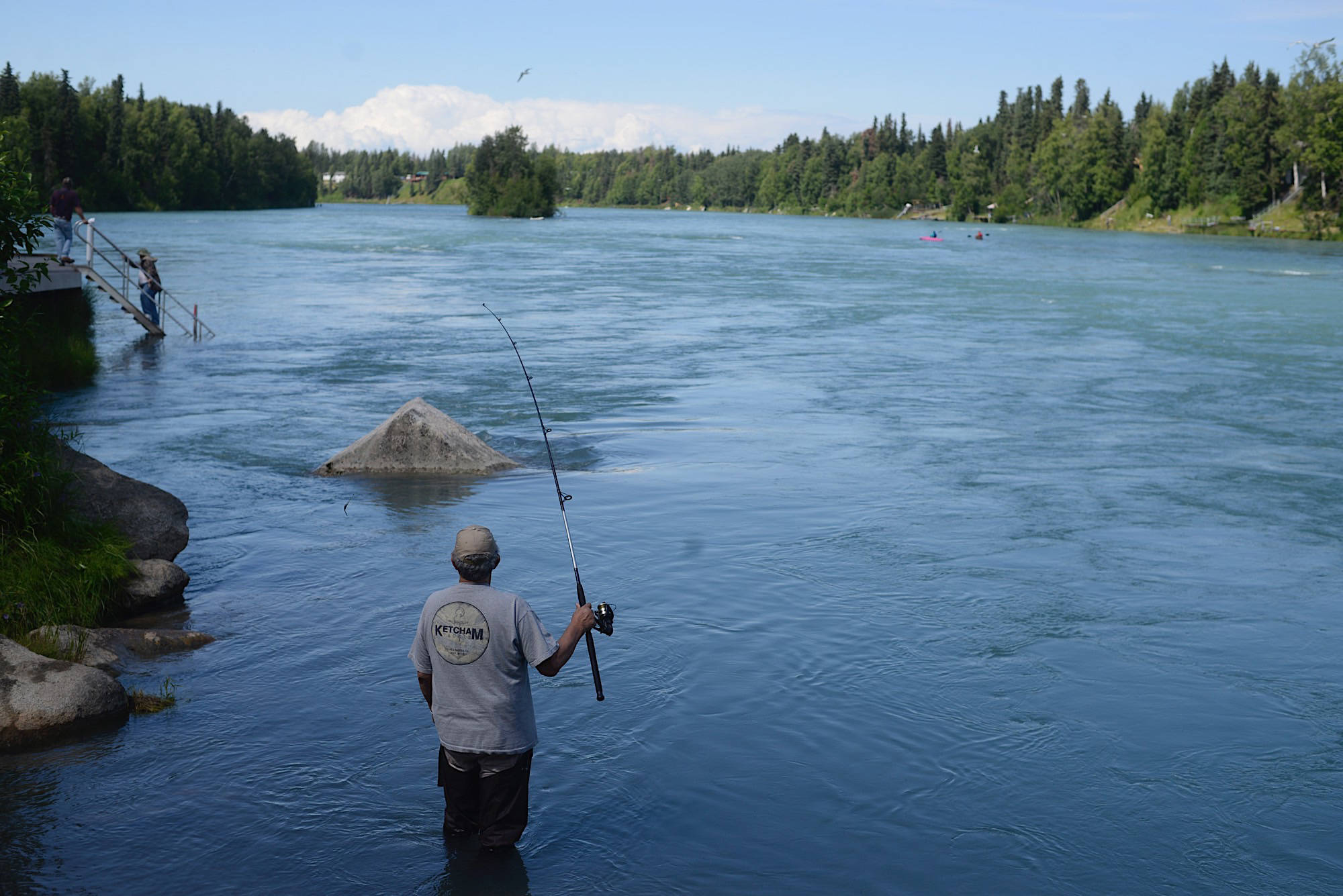 A man fishes on the Kenai River on July 16, 2018, in Soldotna, Alaska. (Peninsula Clarion/file)