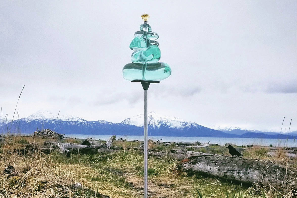 This photo illustration shows the design of Argent Kvasnikoff’s “Tuyanitun Tuggeht” sculpture to be installed at Bishop’s Beach in Homer, Alaska. (Photo courtesy of Argent Kvasnikoff and Bunnell Street Arts Center)