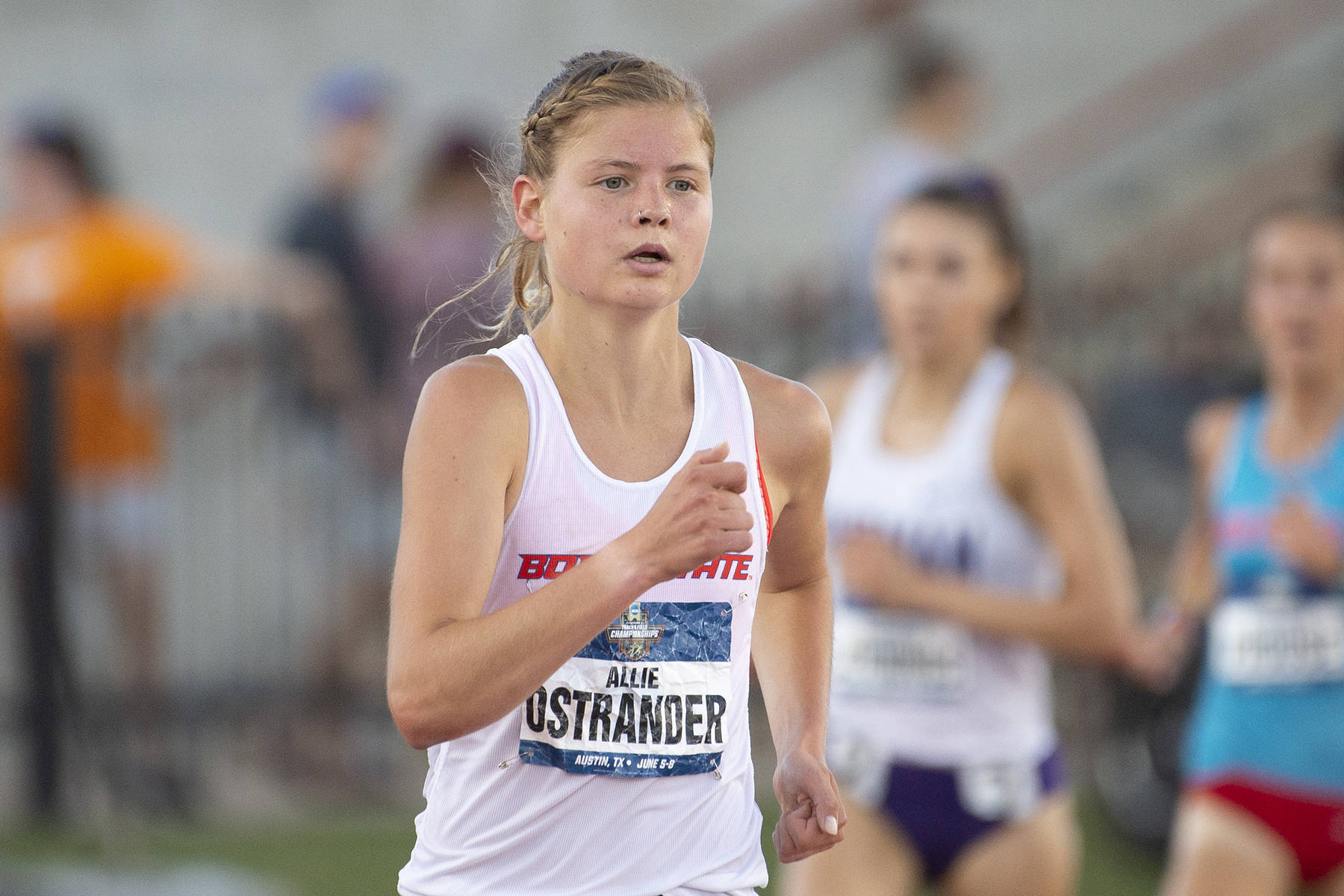 Allie Ostrander competes in a women’s 3,000-meter steeplechase preliminary heat Thursday, June 6, 2019, at the NCAA Div. I Track and Field Championships in Austin, Texas. (Photo provided by Boise State Athletics)