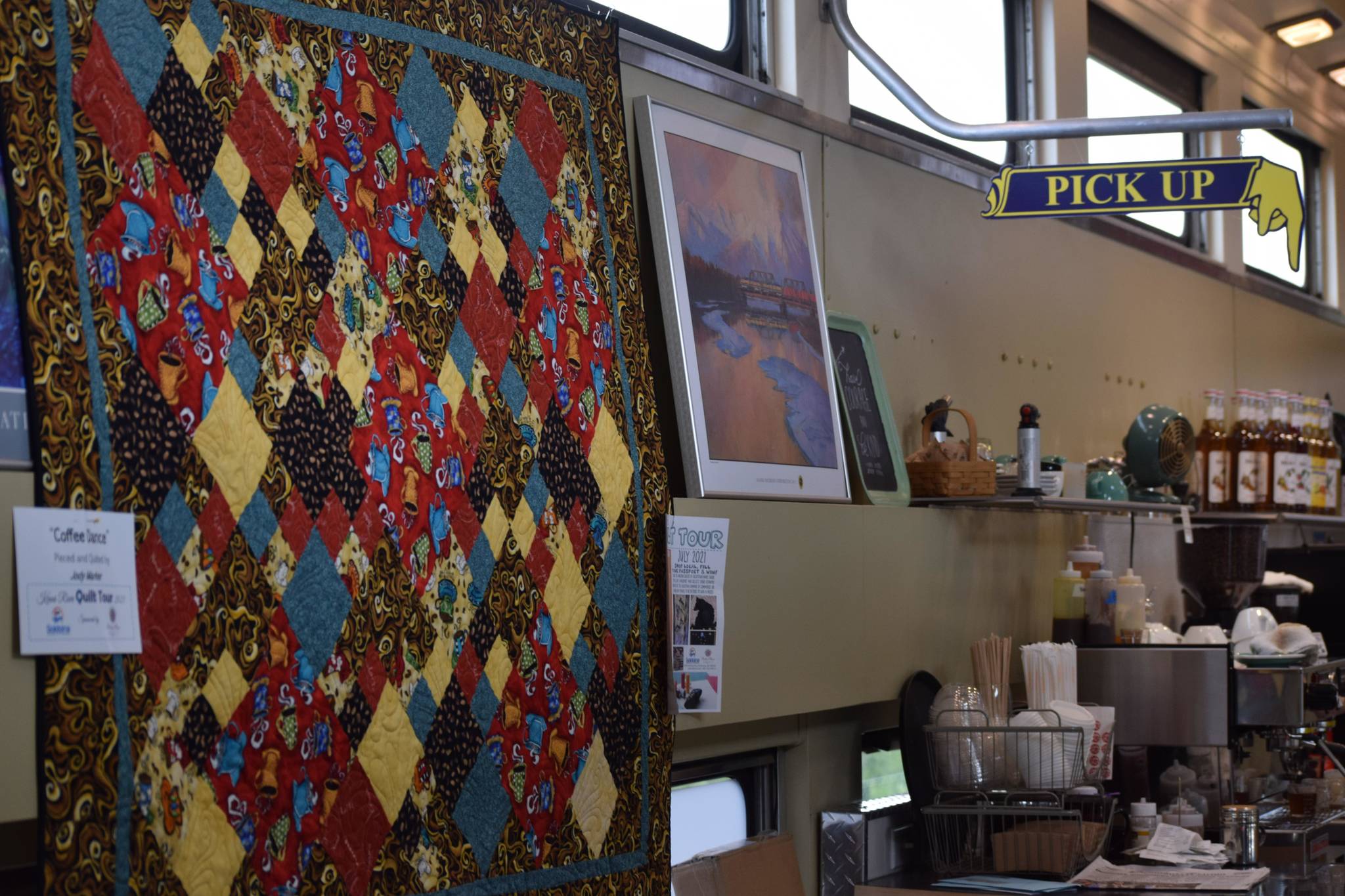 Brew 602 in Soldotna hosts one of the pieces of the Kenai River Quilt Tour on July 2, 2021. The tour will take place throughout the month of July. (Camille Botello / Peninsula Clarion)