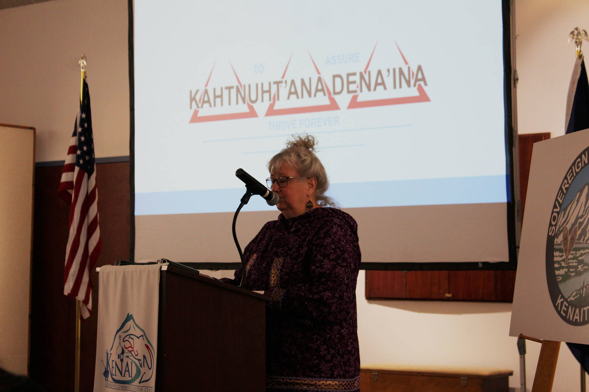 Barnadine Atchison speaks during a business luncheon at the Kenai Chamber of Commerce and Visitor Center on Wednesday, July 7, 2021 in Kenai, Alaska. (Ashlyn O’Hara/Peninsula Clarion)