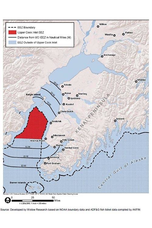 The Upper Cook Inlet Economic Exclusion Zone can be seen highlighted in red. (National Oceanic and Atmospheric Administration)