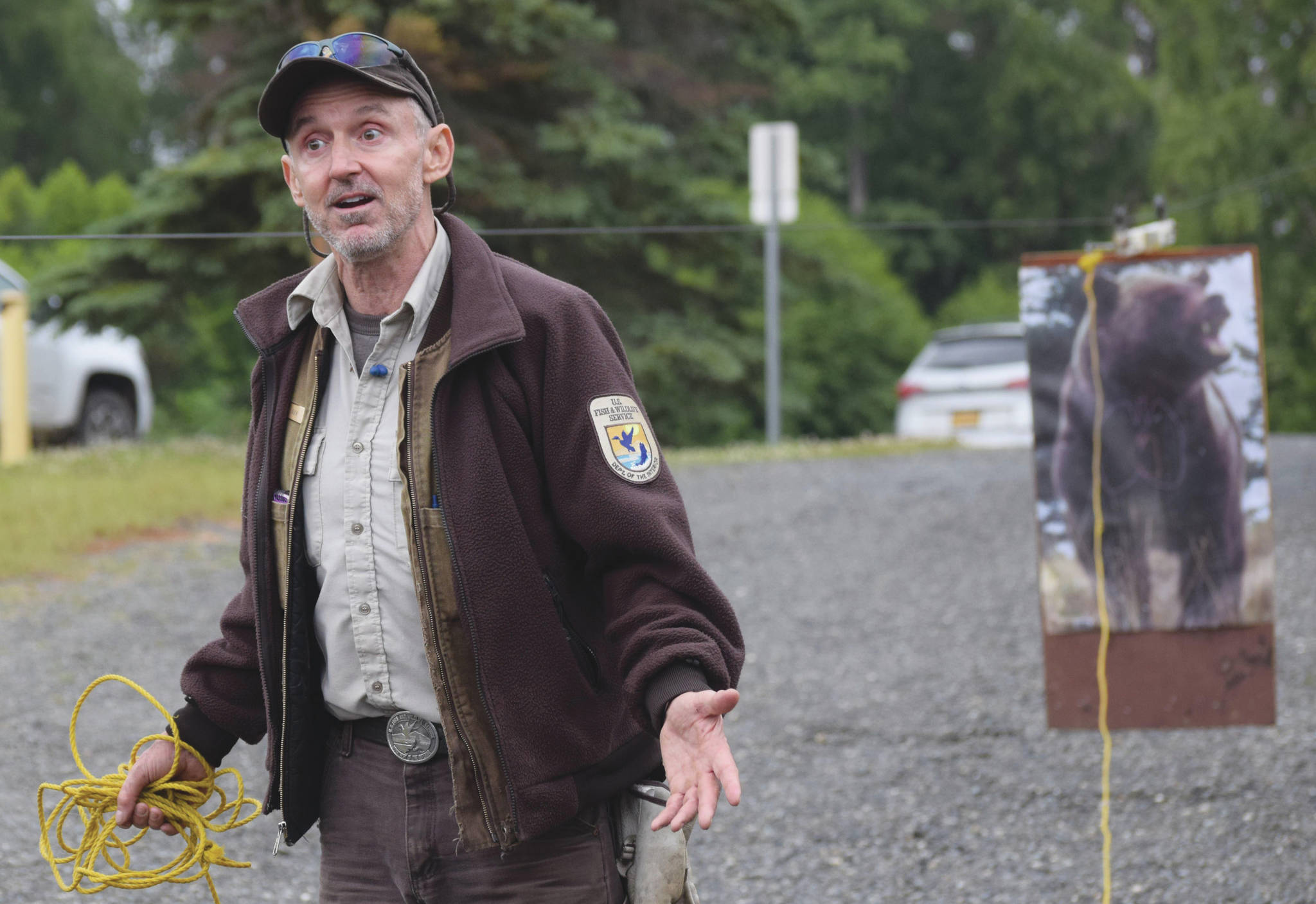 Camille Botello / Peninsula Clarion 
Kenai National Wildlife Refuge Ranger Scott Slavik speaks about bear safety during a presentation at the Kenai National Wildlife Refuge Visitor Center on Tuesday just outside of Soldotna.