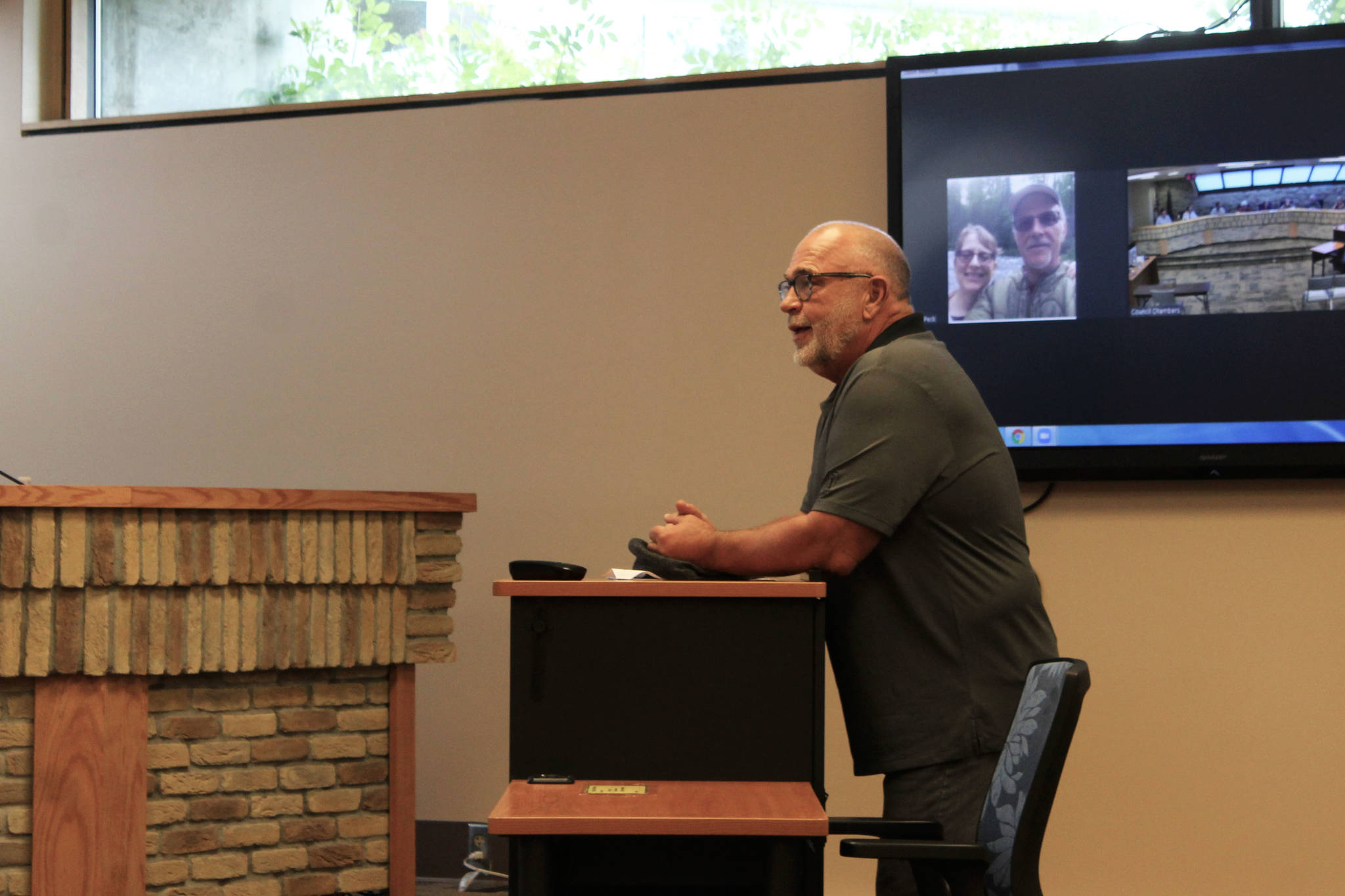 Kenai Peninsula Housing Initiatives Executive Director Steven Rouse testifies before the Kenai City Council on Wednesday, July 7, 2021 in Kenai, Alaska. (Ashlyn O'Hara/Peninsula Clarion)