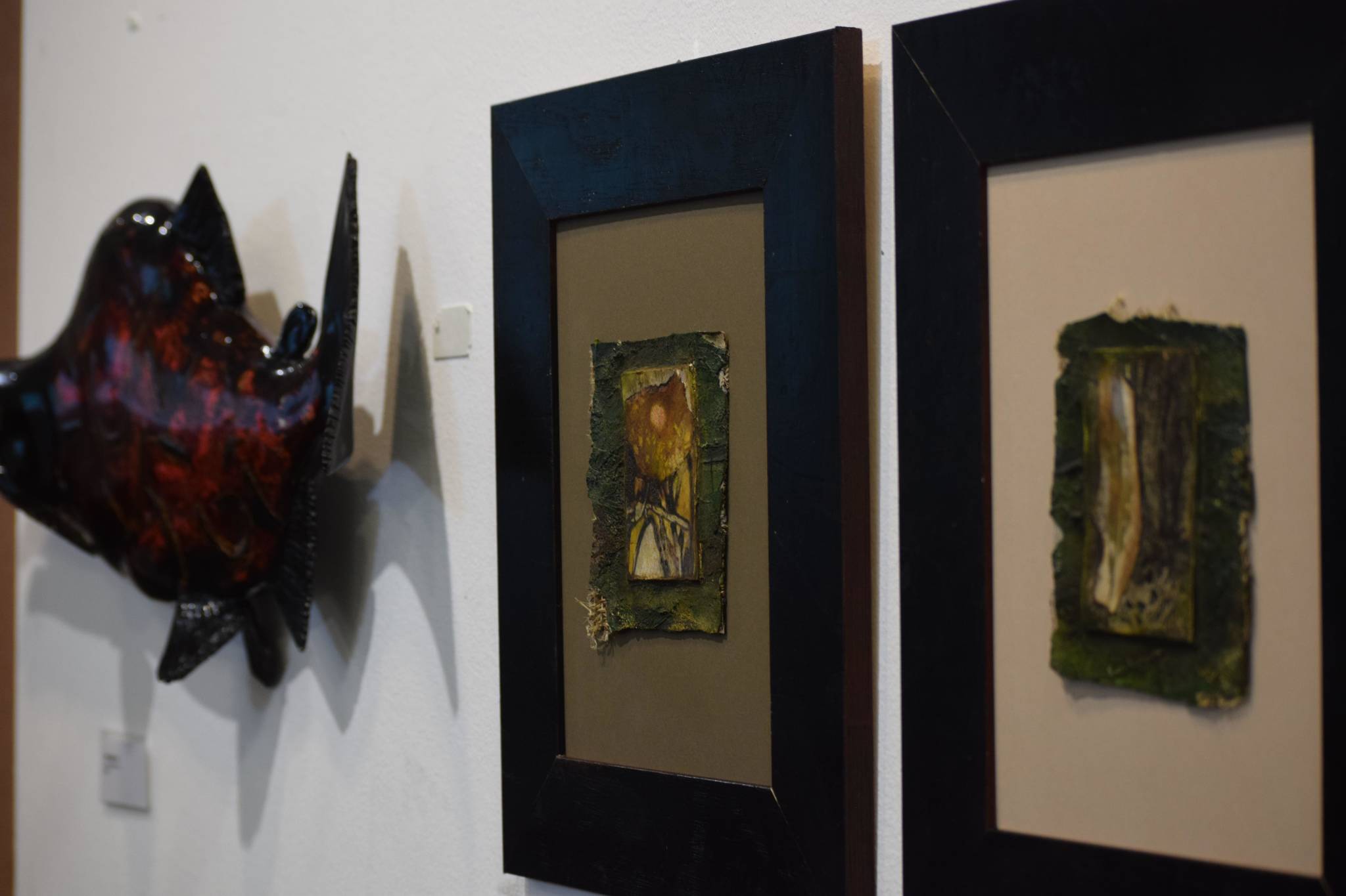 Kathy Matta’s lacquer art pieces are seen on display at the Kenai Chamber of Commerce and Visitor Center on Tuesday, July 27, 2021. (Camille Botello / Peninsula Clarion)