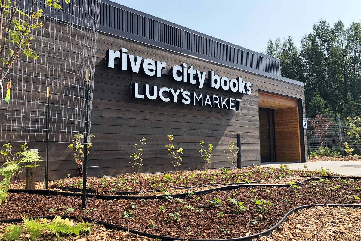 The front facade of the relocated River City Books and Lucy’s Market in Soldotna, Alaska. (Photo by Joey Klecka/Peninsula Clarion)