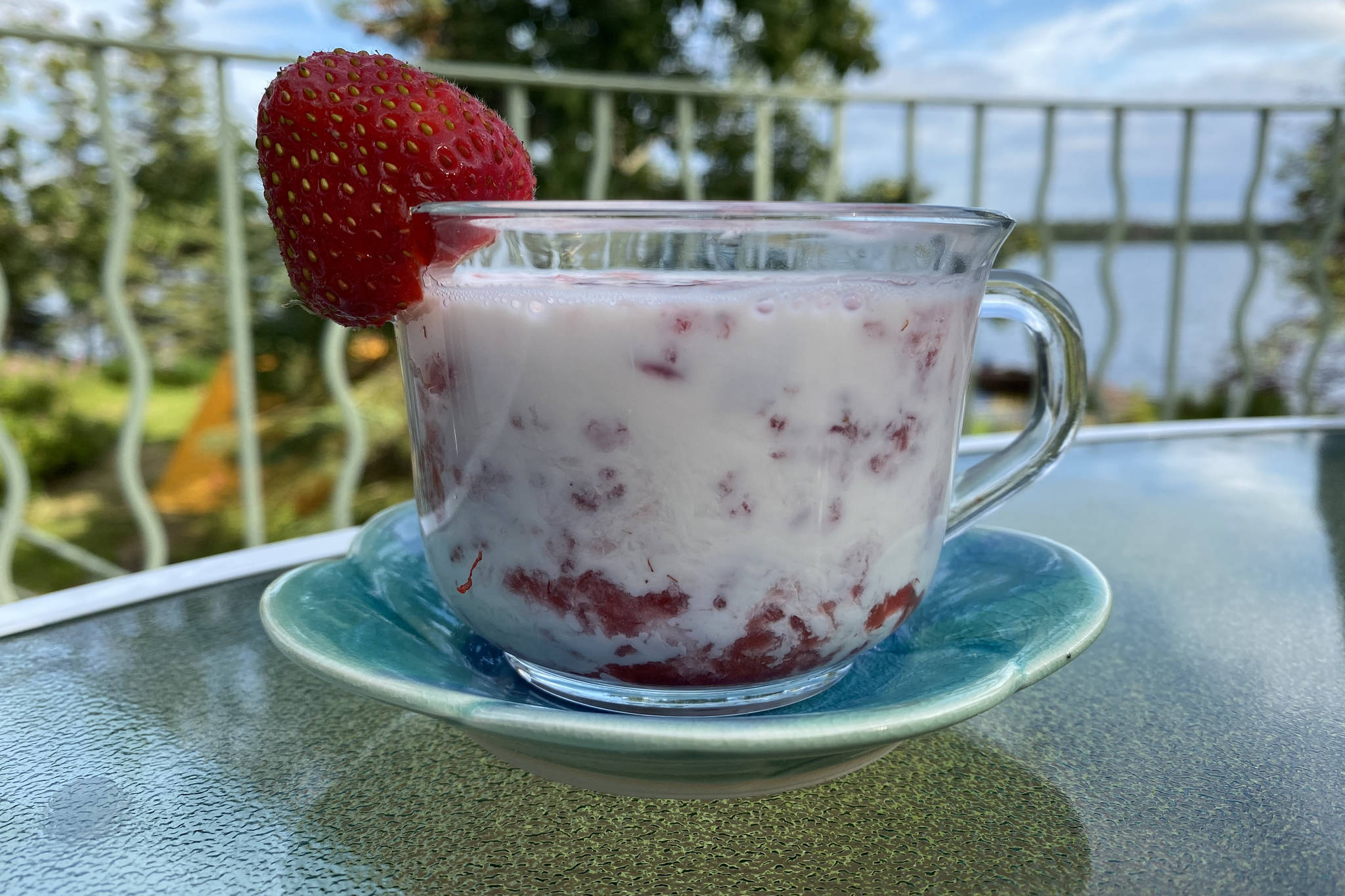 Whole fruit and sweetener like sugar and honey combine to make fresh strawberry milk. (Photo by Tressa Dale/Peninsula Clarion)