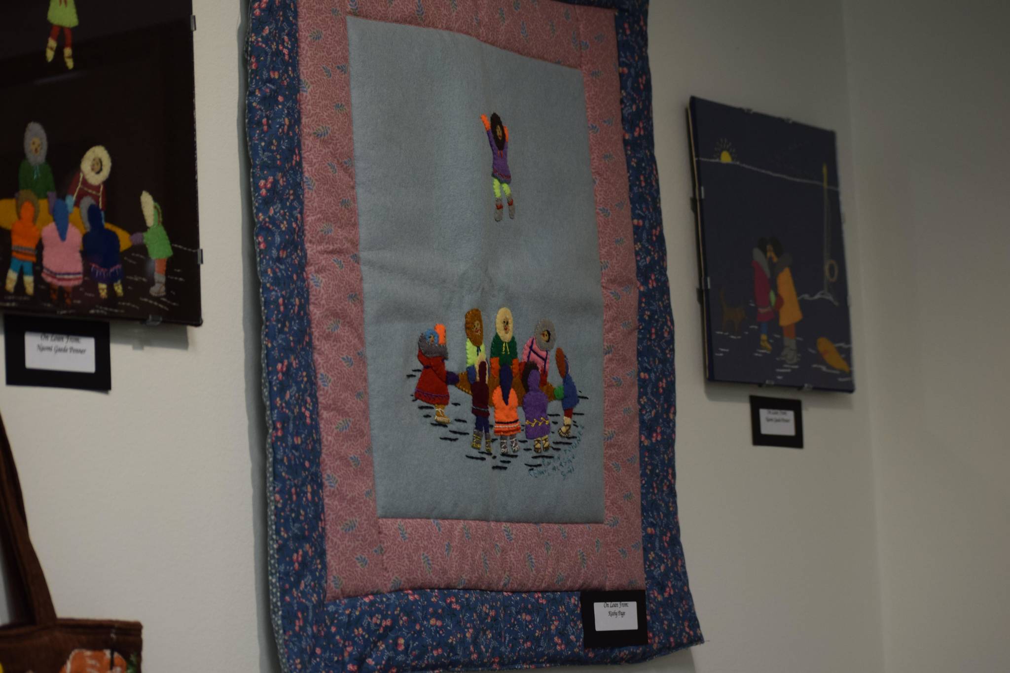 Ruth Ost Towner’s felt expression art hangs on display at the Soldotna Visitor Center on Tuesday, Aug. 10, 2021. (Camille Botello/Peninsula Clarion)