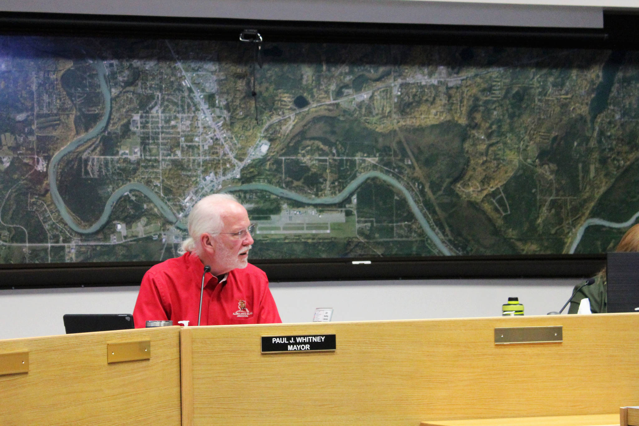 Soldotna Mayor Paul Whitney speaks at a meeting of the Soldotna City Council on Wednesday, Aug. 11, 2021 in Soldotna, Alaska. (Ashlyn O’Hara/Peninsula Clarion)
