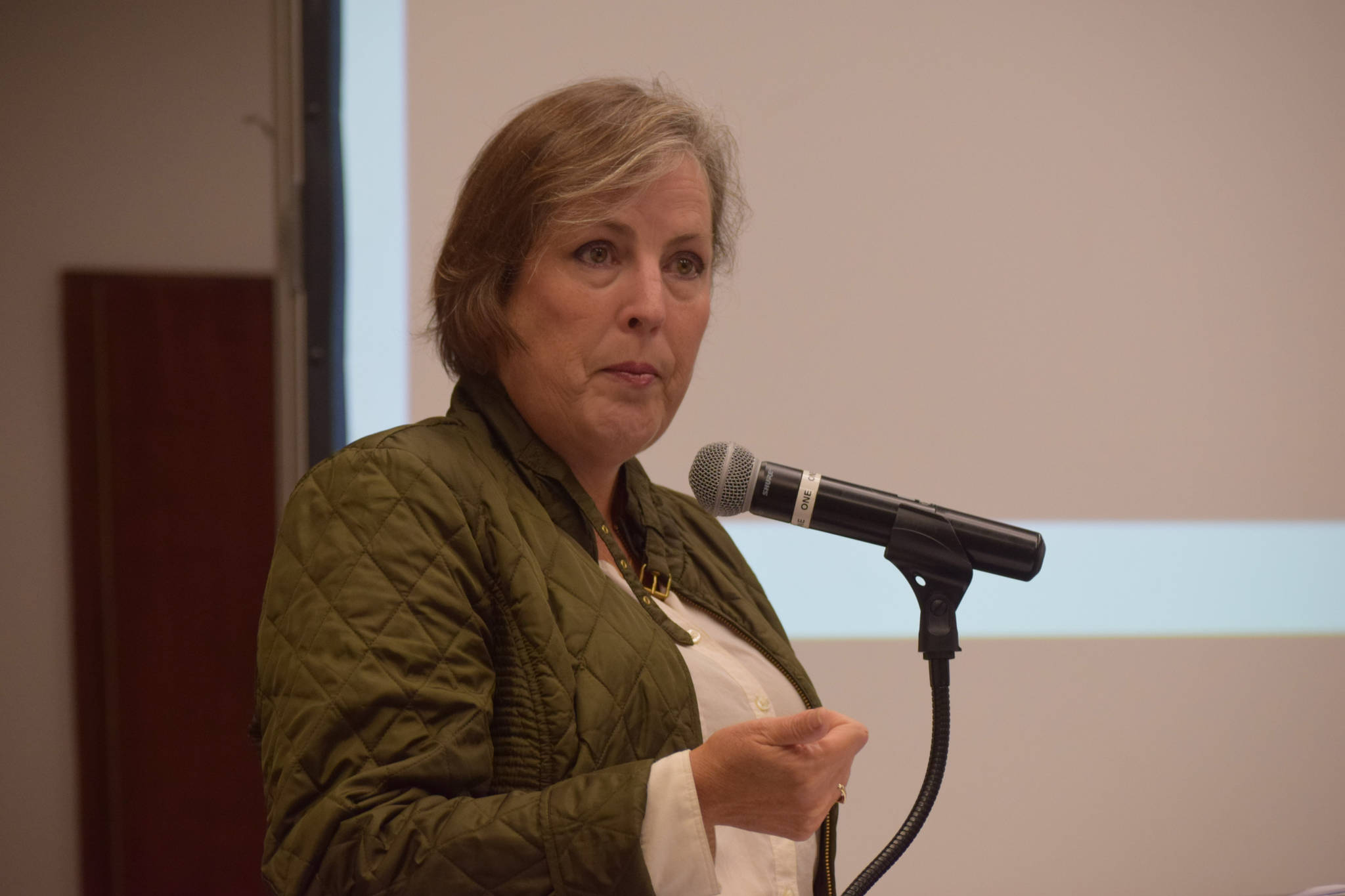 Alaska Permanent Fund Corporation CEO Angela Rodell speaks on the state of the Alaska Permanent Fund at the Kenai Chamber of Commerce and Visitor Center on Wednesday, Aug. 18, 2021. (Camille Botello/Peninsula Clarion)