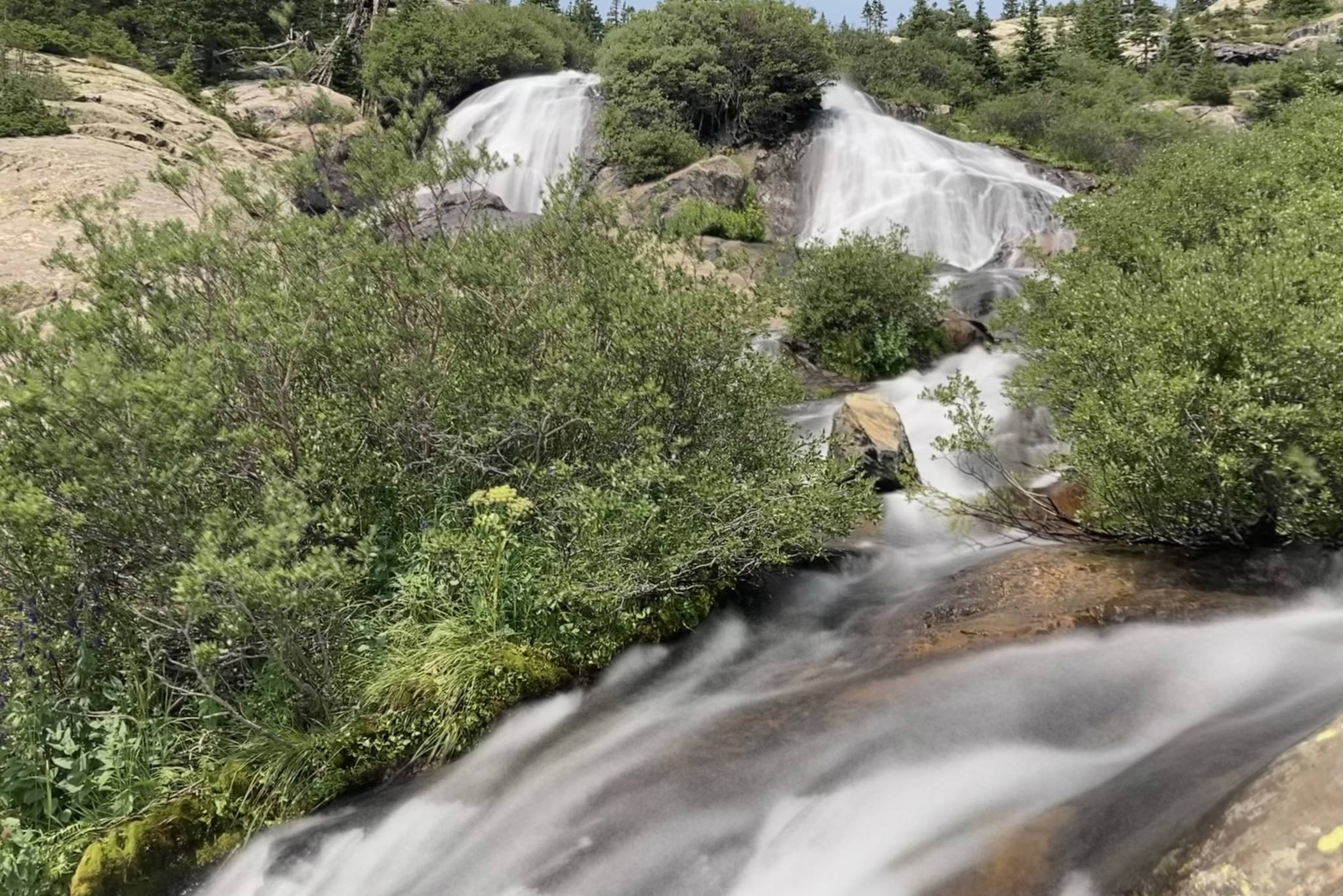 A waterfall flows at McCullough Gulch in Colorado on Aug. 5, 2021. (Photo by Jeff Helminiak)
