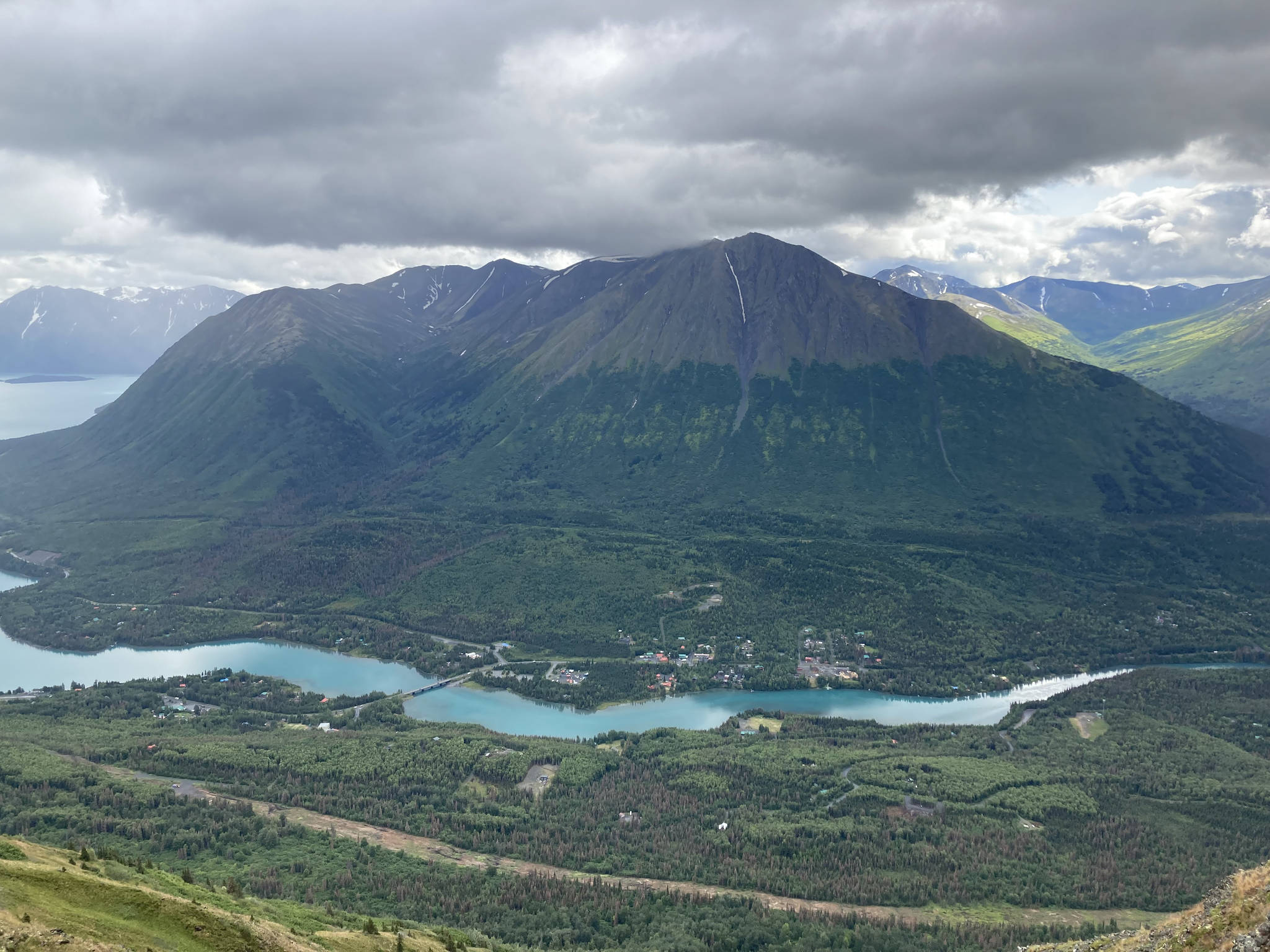 A section of trees are cleared to make way for the Cooper Landing Bypass, on Aug. 10, 2021, in Cooper Landing, Alaska. (Photo by Jeff Helminiak/Peninsula Clarion)