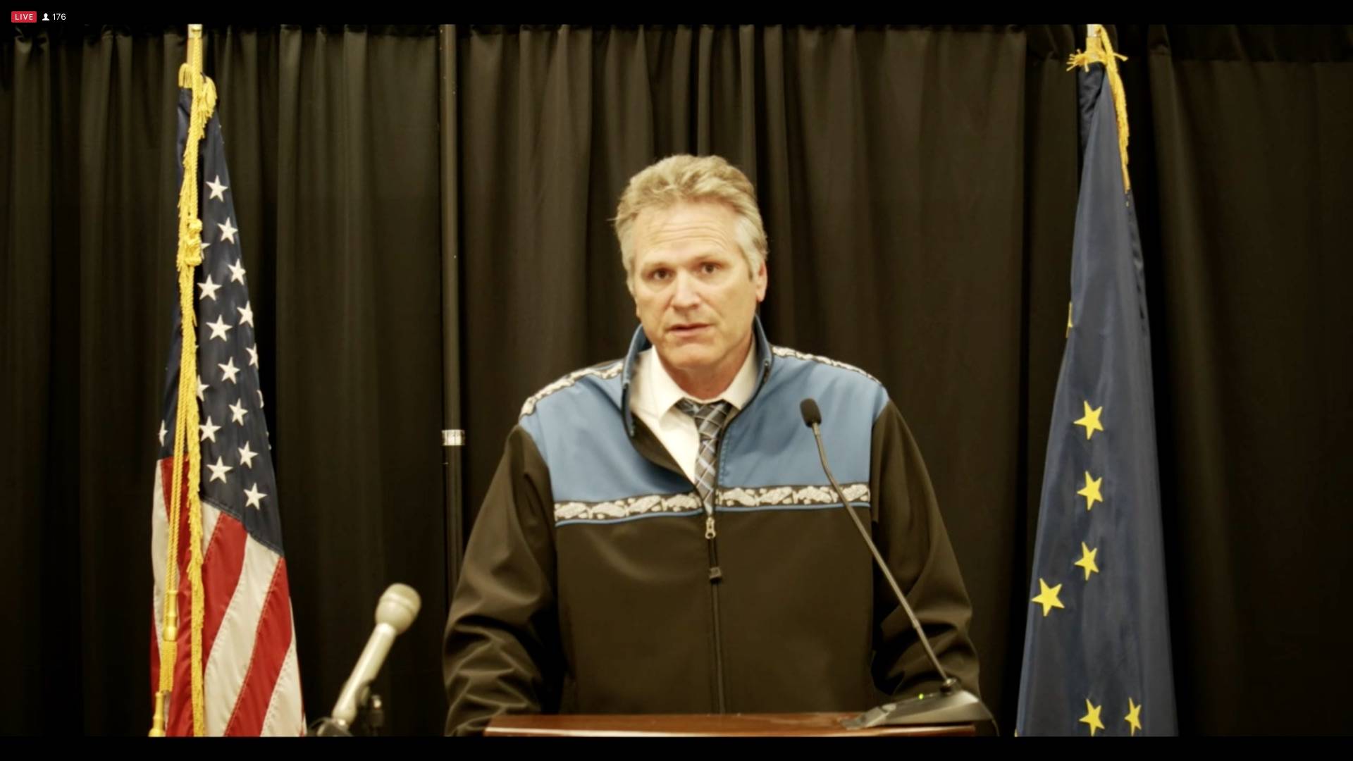 Gov. Mike Dunleavy speaks at a press conference about the COVID-19 pandemic on Thursday, Aug. 26, 2021 from Anchorage, Alaska. (Ashlyn O’Hara/Peninsula Clarion)