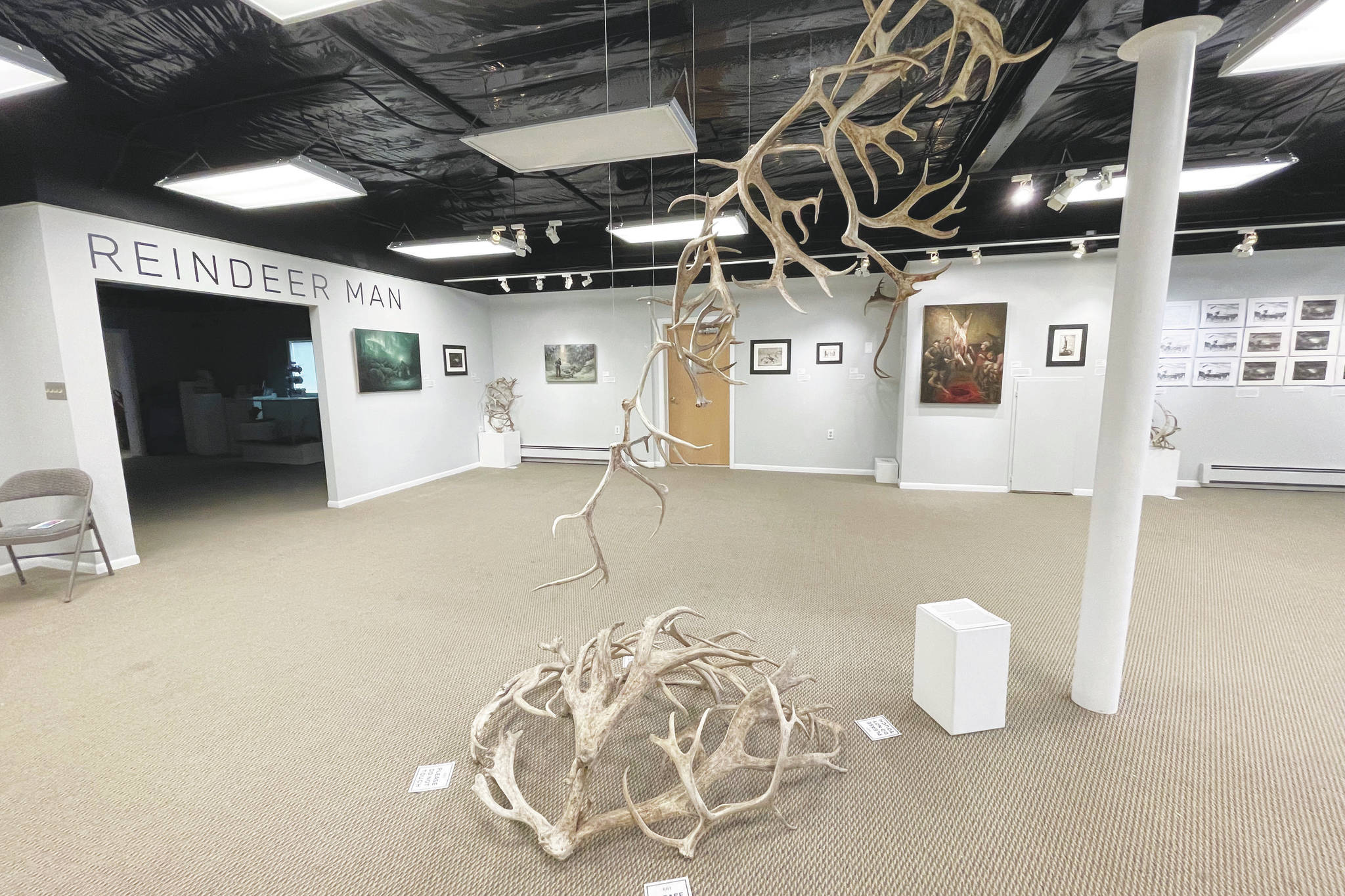 The “Reindeer Man” exhibit featuring work by Kenai Art Center Executive Director Alex Rydlinski can be seen on Wednesday, Sept. 1, 2021, in Kenai, Alaska. (Photo courtesy Alex Rydlinski)