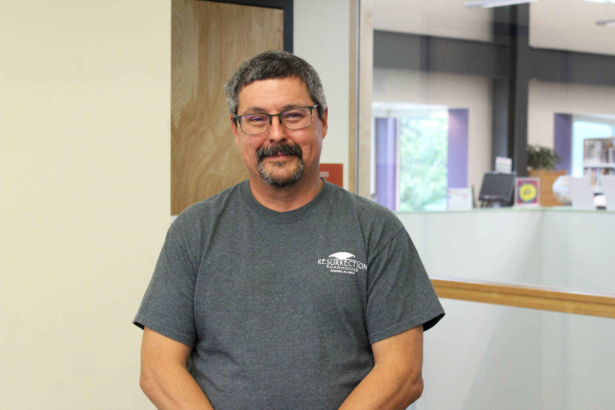 John Osenga, who is running for reelection to the Seward City Council, stands in the Seward Community Library & Museum on Friday, Aug. 27, 2021 in Seward, Alaska. (Ashlyn O’Hara/Peninsula Clarion)
John Osenga, who is running for reelection to the Seward City Council, stands in the Seward Community Library Museum on Friday, Aug. 27, 2021 in Seward, Alaska. (Ashlyn O’Hara/Peninsula Clarion)