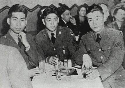 Courtesy Photo / Ronald Inouye Collection, University of Alaska Fairbanks
From left to right, soldiers George Kimura, Sergeant Pat Hagiwara and Corporal Charlie Tatsuda, Japanese-Americans from Alaska sit in the Blackhawk Restaurant in Chicago, 1942.