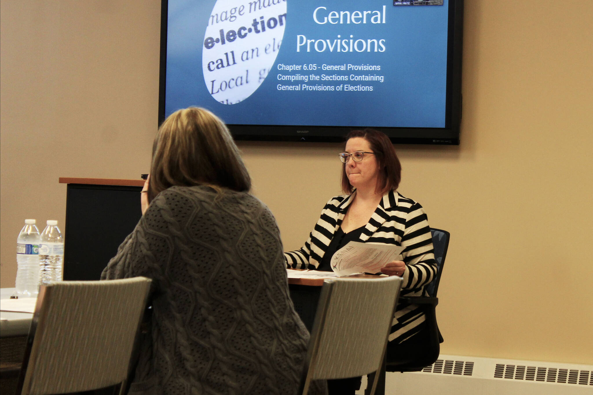 Kenai City Clerk Jamie Heinz attends a work session of the Kenai City Council on Wednesday, Sept. 1, 2021 in Kenai, Alaska. (Ashlyn O’Hara/Peninsula Clarion)