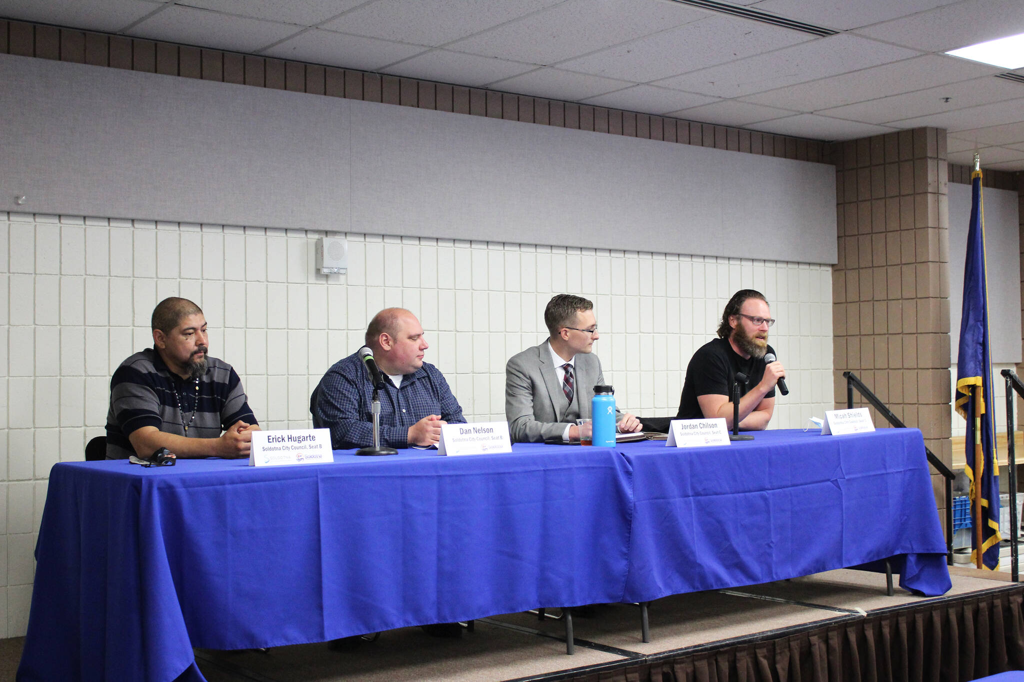 Candidates for Soldotna City Council attend a forum at the Soldotna Regional Sports Complex on Wednesday, Sept. 22, 2021 in Soldotna, Alaska. (Ashlyn O’Hara/Peninsula Clarion)