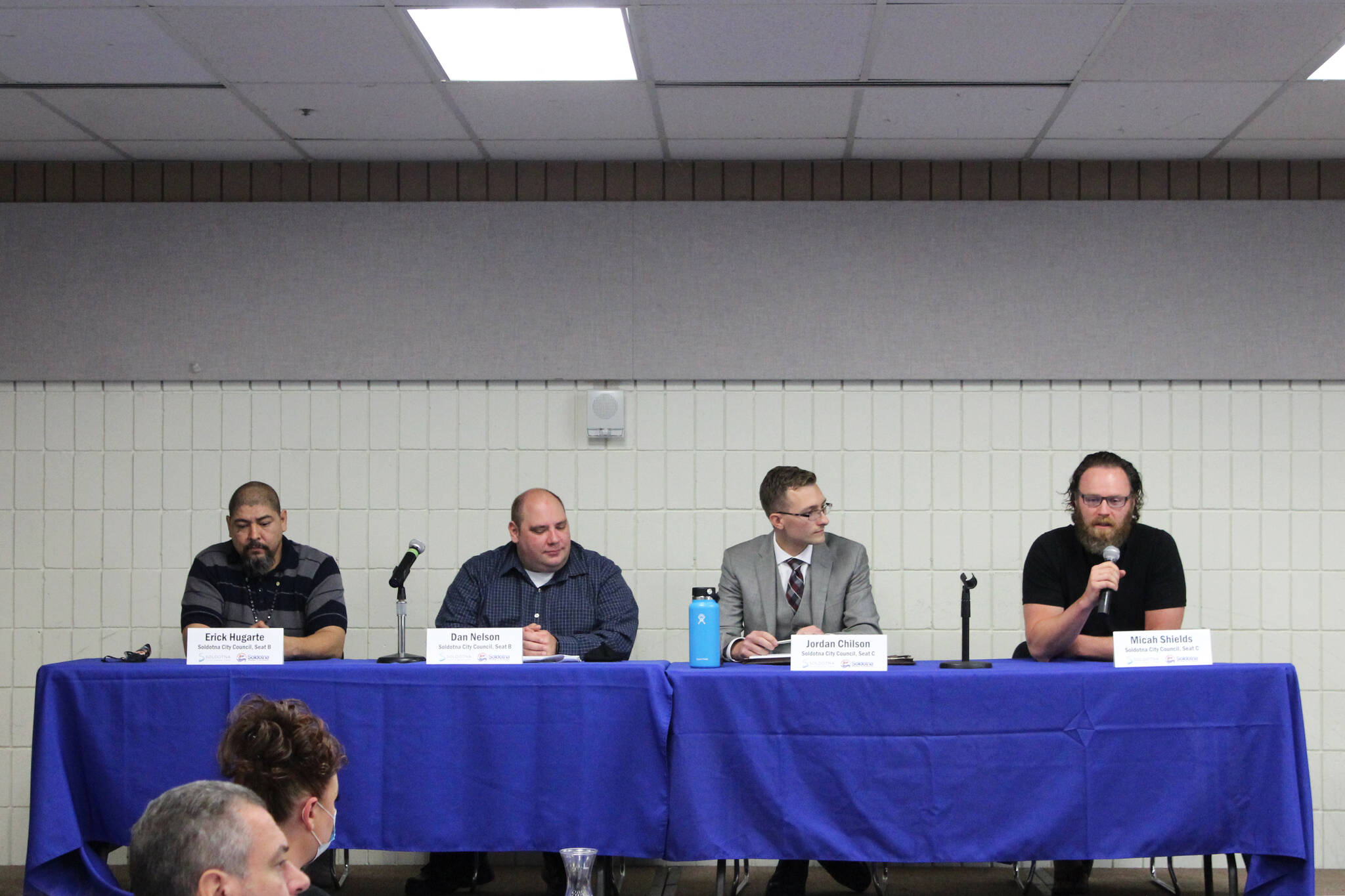 Candidates for Soldotna City Council attend a forum at the Soldotna Regional Sports Complex on Wednesday, Sept. 22, 2021 in Soldotna, Alaska. (Ashlyn O’Hara/Peninsula Clarion)