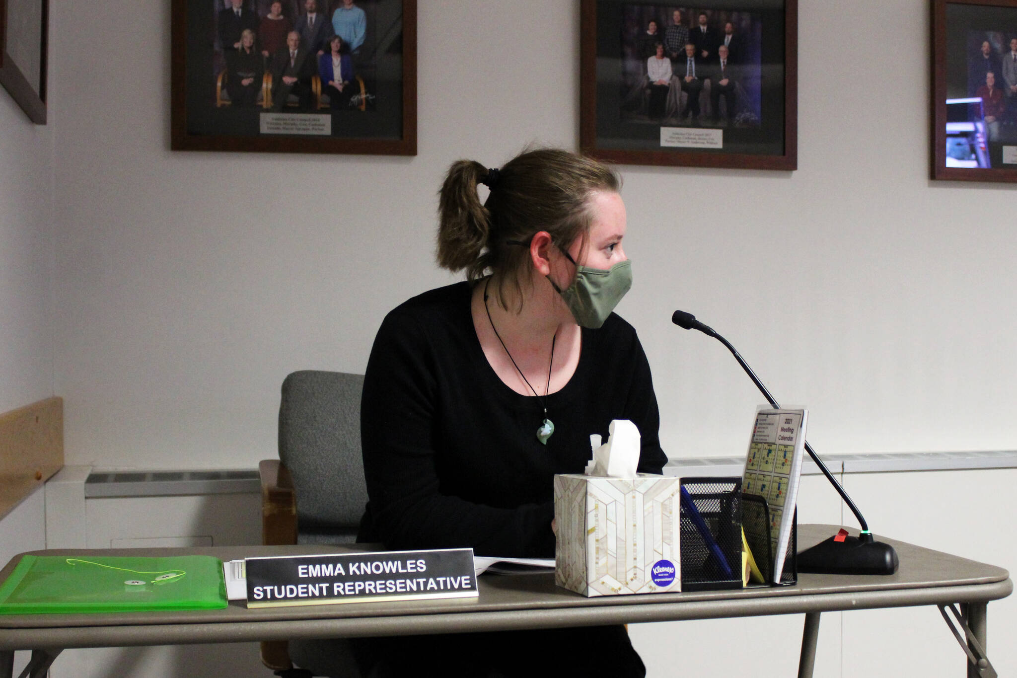 Emma Knowles speaks at a meeting of the Soldotna City Council on Sept. 8, 2021 in Soldotna, Alaska. (Ashlyn O’Hara/Peninsula Clarion)