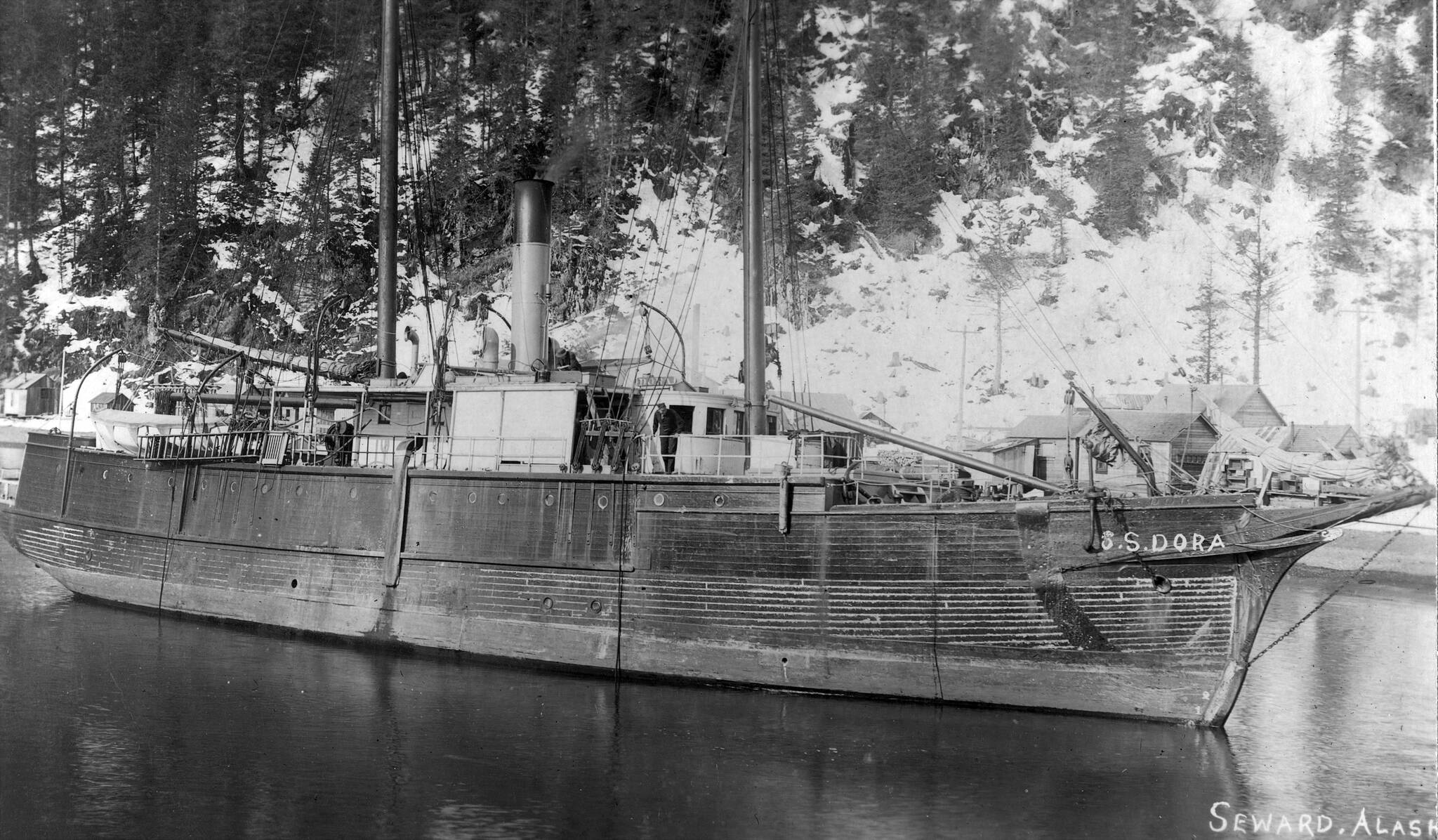 University of Washington Libraries photo collection 
The S.S. Dora lies at anchor near Seward in this undated photo.