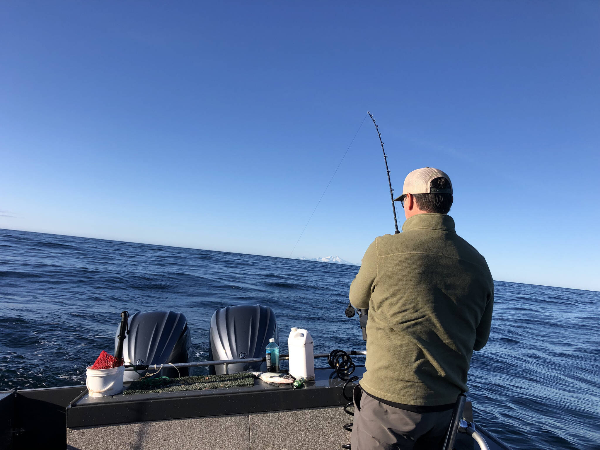 Anthony Botello fishes for halibut off the coast of Homer, Alaska, on Sept. 6, 2021. (Camille Botello)