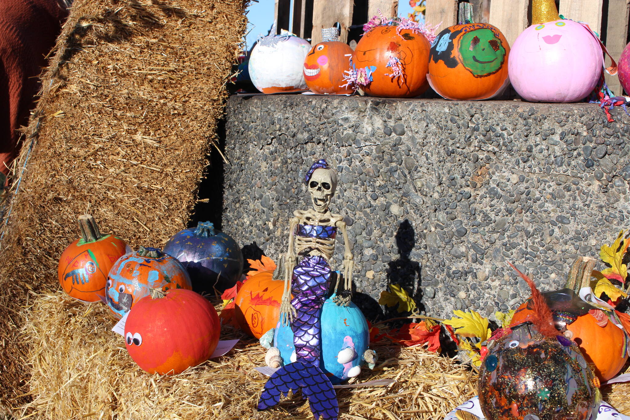Some of the pumpkins submitted to the pumpkin decorating contest are seen here during the 5th annual Kenai Fall Pumpkin Festival in Kenai, Alaska on Oct. 10, 2020. (Peninsula Clarion file)