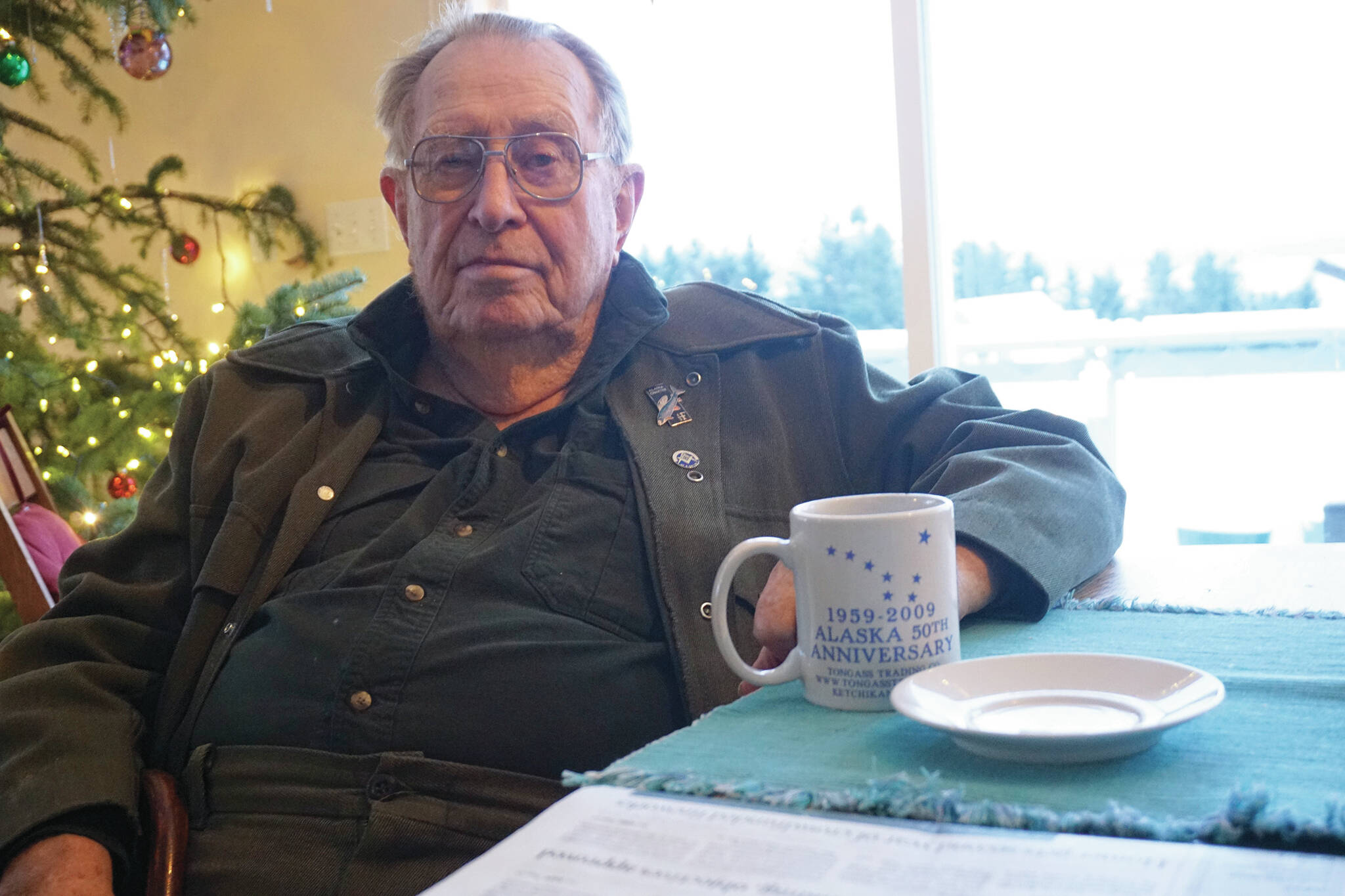 Clem Tillion of Halibut Cove poses for a photo on Jan. 9, 2020, in Homer, Alaska. The veteran Alaska legislator was passing through Homer while waiting to take the M/V Tustumena ferry to Kodiak. (Photo by Michael Armstrong/Homer News)