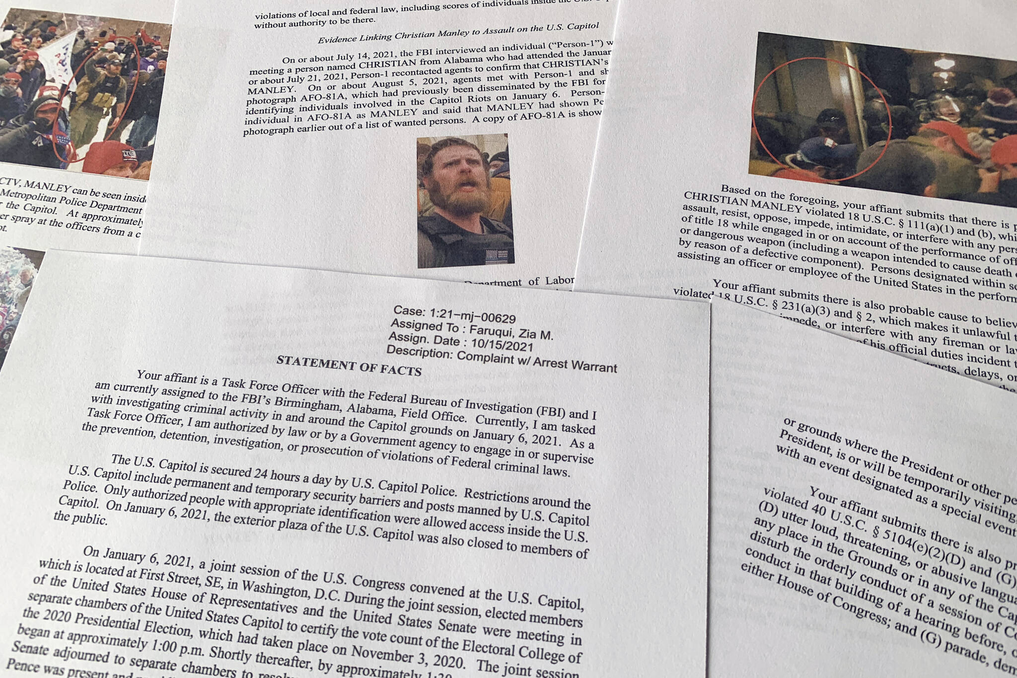 Associated Press
The Statement of Facts to support the complaint and arrest warrant for Christian Manley say that Manley, the Alabama man accused of using pepper spray and throwing a metal rod at law enforcement protecting the U.S. Capitol during the Jan. 6 insurrection, has been arrested in Alaska.