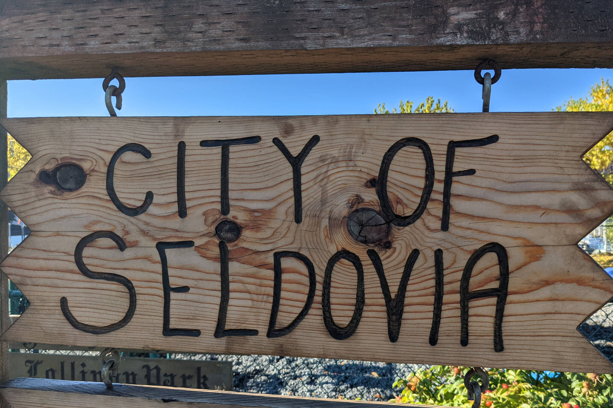 A sign in downtown Seldovia is photographed on Sept. 27, 2021. (Peninsula Clarion file)