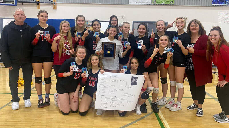 The Kenai Central volleyball team after winning the Southcentral Conference title Saturday, Nov. 6, 2021, at Redington Sr. Jr/Sr High School in Wasilla. (Photo provided)