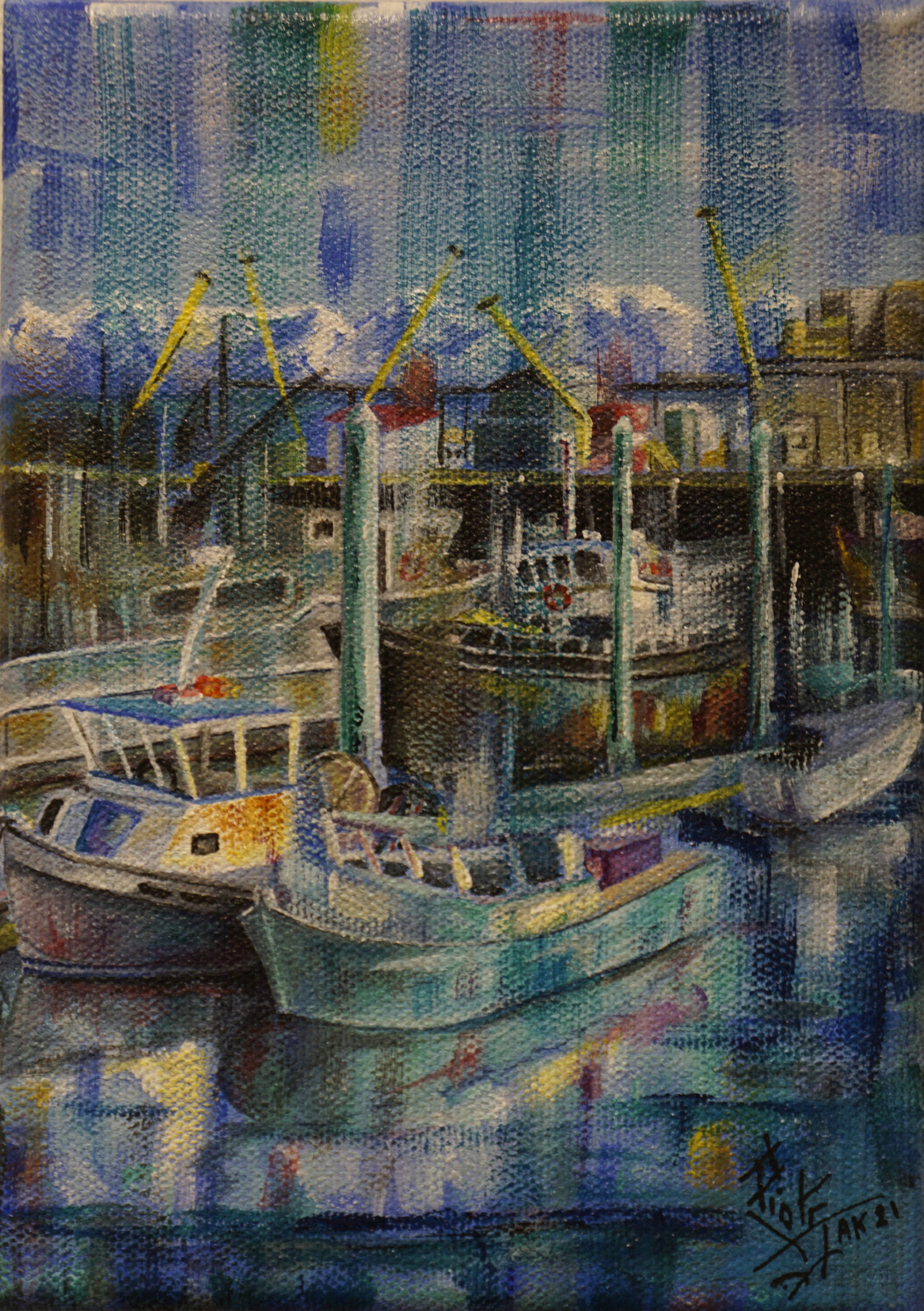 Jozef Pawlikowski’s “Homer Harbor” is one of the works showing in the Homer Council on the Arts “Fun wtih 5x7” show through Dec. 22, 2021, at the gallery in Homer, Alaska. (Photo by Michael Armstrong/Homer News)