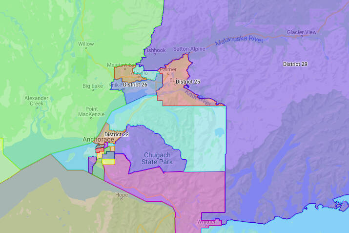 The Final Redistricting Map approved for the Anchorage and Matanuska-Susitna area is seen on Nov. 9, 2021. (Map via akredistrict.org)