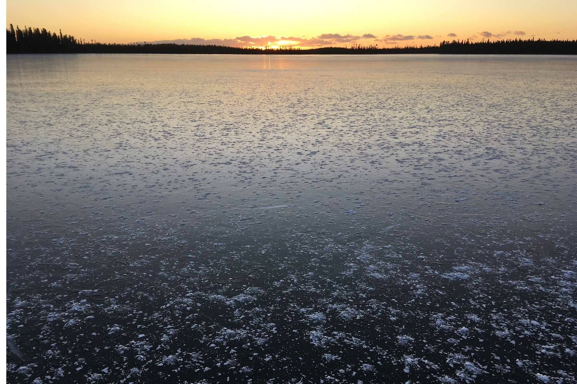 Ice sits ready to skate at Bottenintnin Lake in the Kenai National Wildlife Refuge in Alaska on Nov. 1, 2020. (Photo by Jeff Helminiak/Peninsula Clarion)