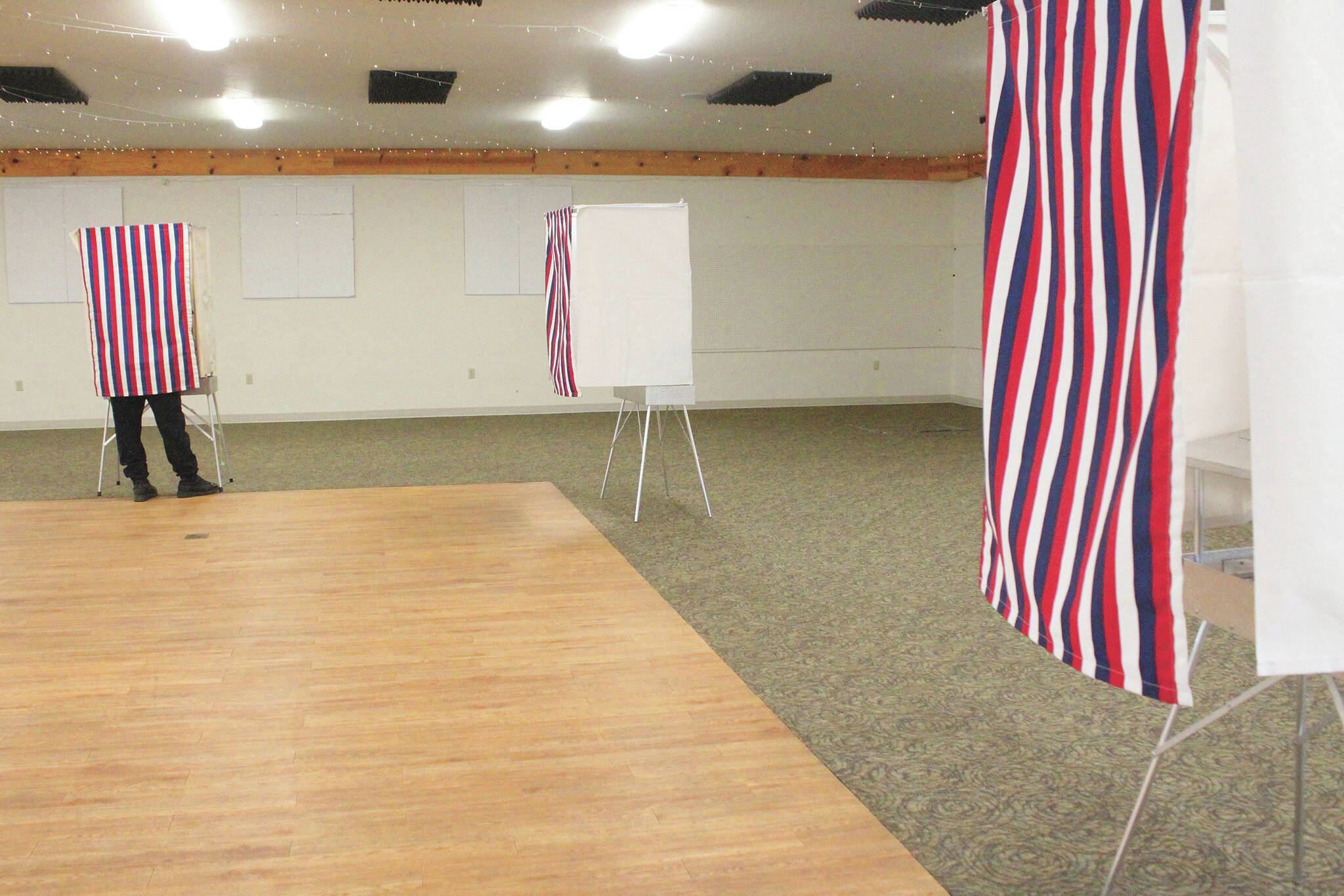 A resident casts their vote in the regular municipal election Tuesday, Oct. 6, 2020 at the Kenai Peninsula Fairgrounds in Ninilchik, Alaska. (Photo by Megan Pacer/Homer News)