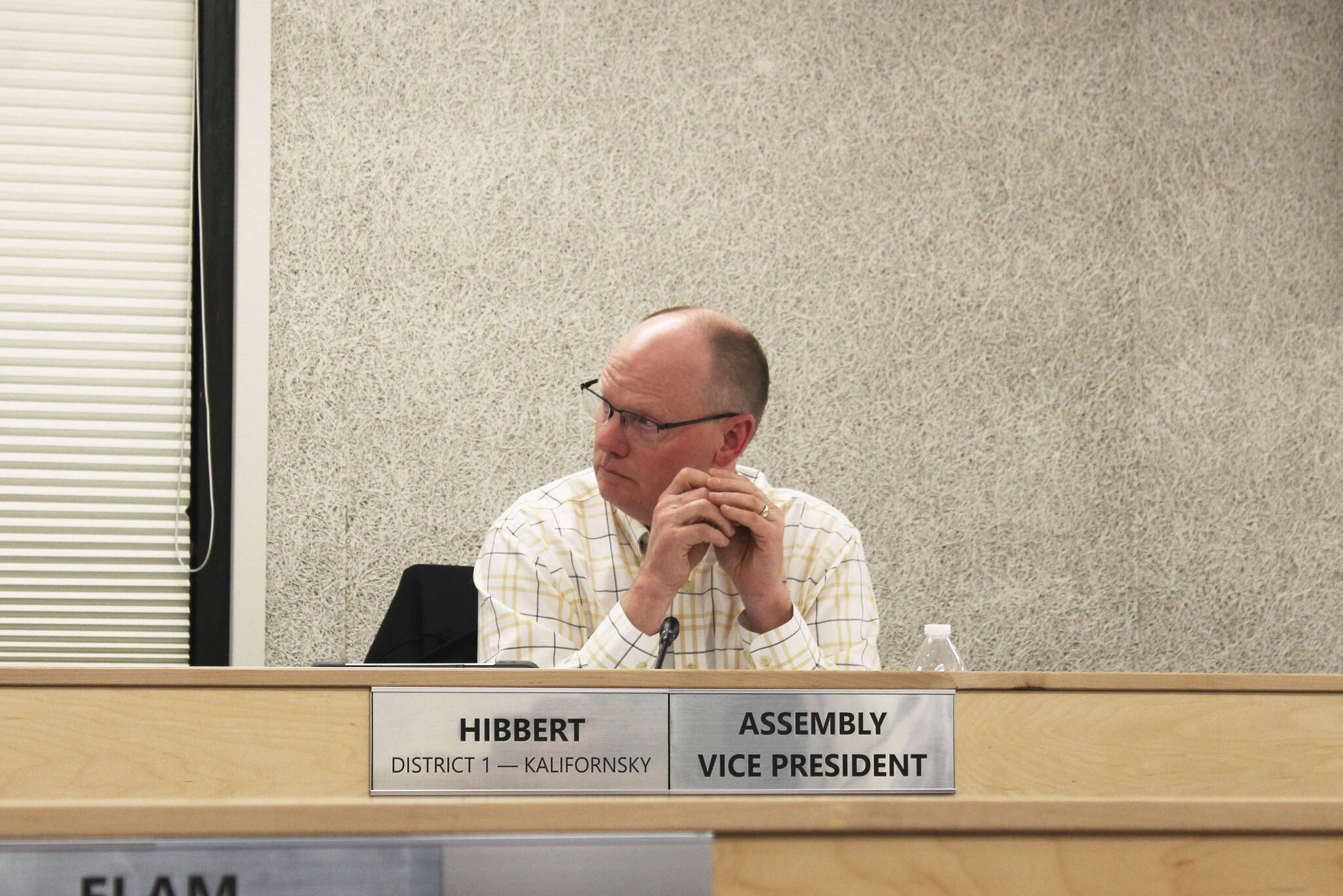 Assembly Vice President Brent Hibbert prepares to vote on legislation during a meeting of the Kenai Peninsula Borough Assembly on Tuesday, Dec. 7, 2021 in Soldotna, Alaska. (Ashlyn O’Hara/Peninsula Clarion)