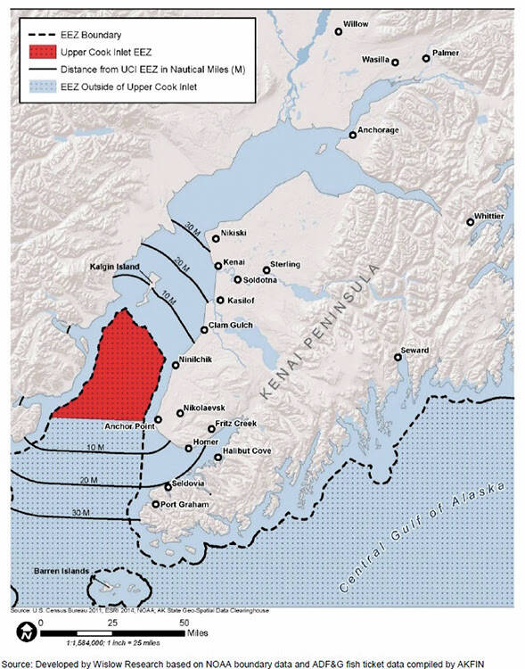 Image via fisheries.noaa.gov
The Upper Cook Inlet Exclusive Economic Zone can be seen on this map provided by the National Oceanic and Atmospheric Administration.