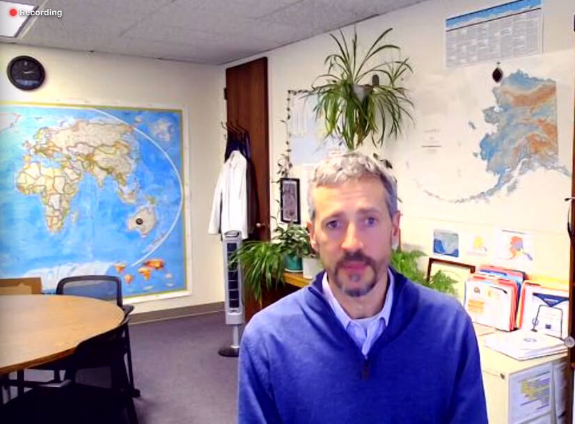 State Epidemiologist Dr. Joe McLaughlin speaks during a press briefing by the Alaska State Department of Public Health on Dec. 16, 2021. (Screenshot)