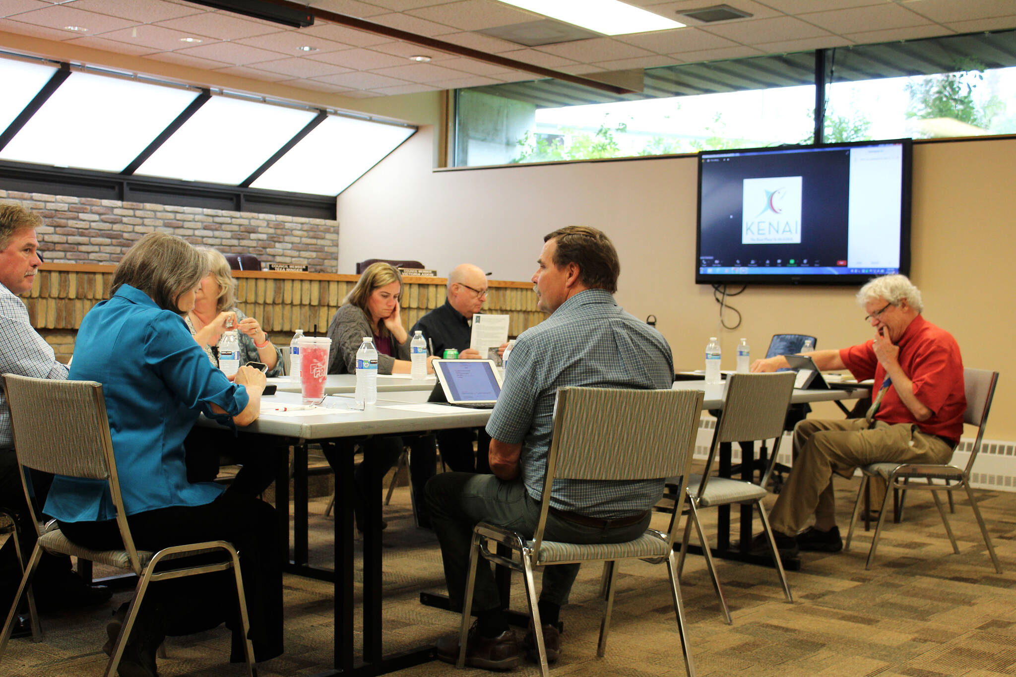 Kenai City Council members convene for a work session on Wednesday, Aug. 4, 2021 in Kenai, Alaska. (Ashlyn O’Hara/Peninsula Clarion)