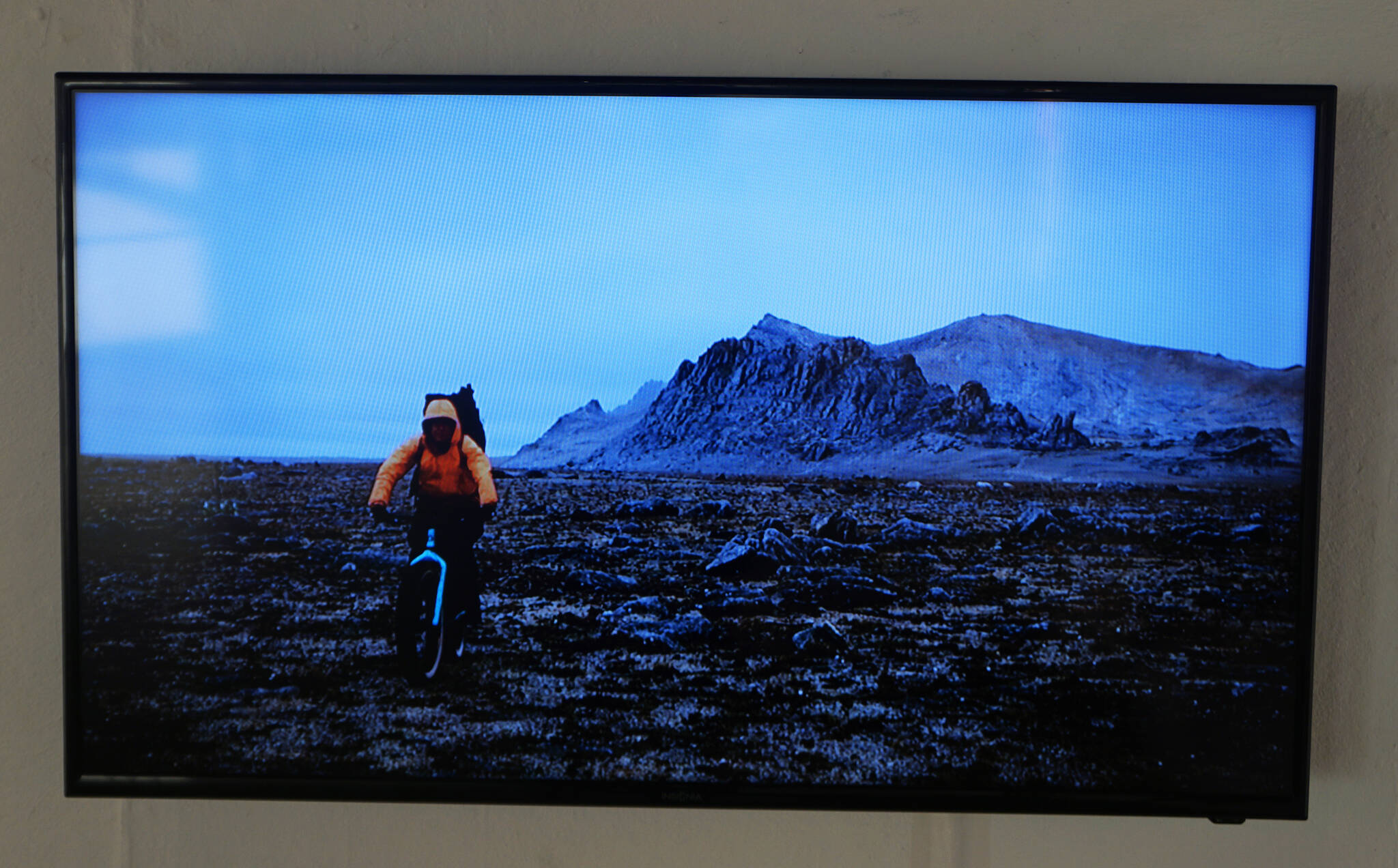 Kim McNett’s exhibit at Bunnell Street Arts Center a video done by her partner, Bjørn Olson, of their travels throughout Alaska. The show continues through Dec. 24, 2021, at the gallery in Homer, Alaska. (Photo by Michael Armstrong/Homer News)