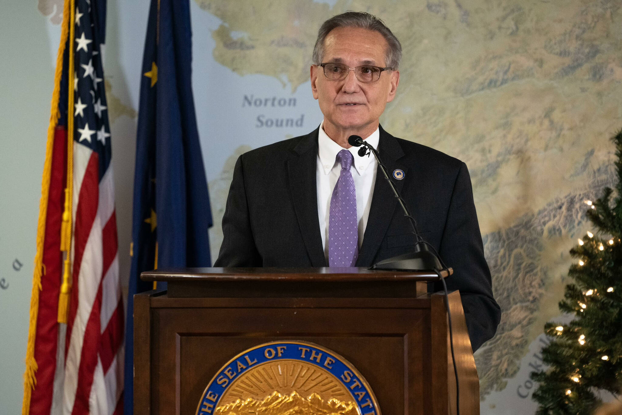 Alaska Lt. Gov. Kevin Meyer speaks during a press conference announcing the administration’s push for changes to the state’s election system on Tuesday, Dec. 28, 2021 in Anchorage, Alaska. (Photo courtesy Kevin Goodman, State of Alaska)