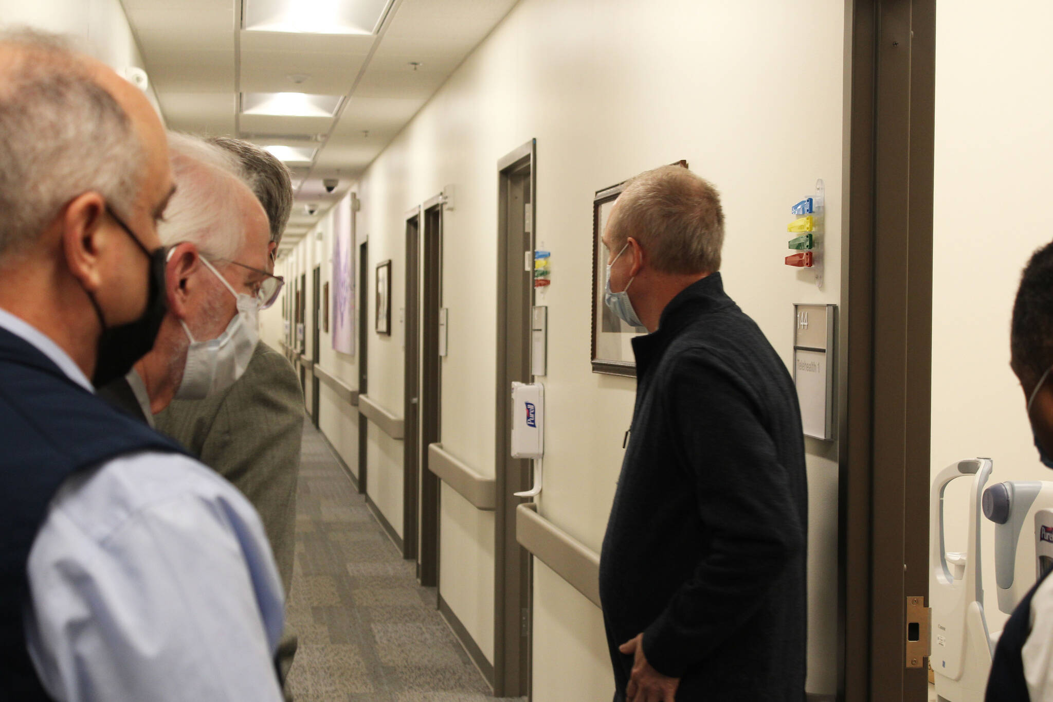 Tom Steinbrunner leads a tour of the Soldotna Community Based Outpatient Clinic on Wednesday, Dec. 29, 2021 in Soldotna, Alaska. (Ashlyn O’Hara/Peninsula Clarion)
