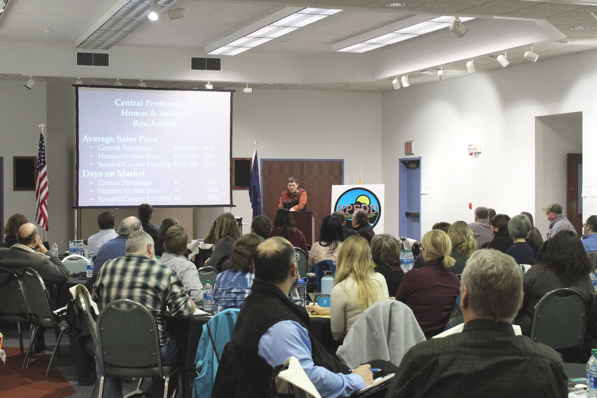 Alaska Association of Realtors President Dale Bagely presents a regional real estate update during the Kenai Peninsula Economic Development District’s 2022 Industry Outlook Forum on Thursday, Jan. 6, 2021 in Kenai, Alaska. (Ashlyn O’Hara/Peninsula Clarion)