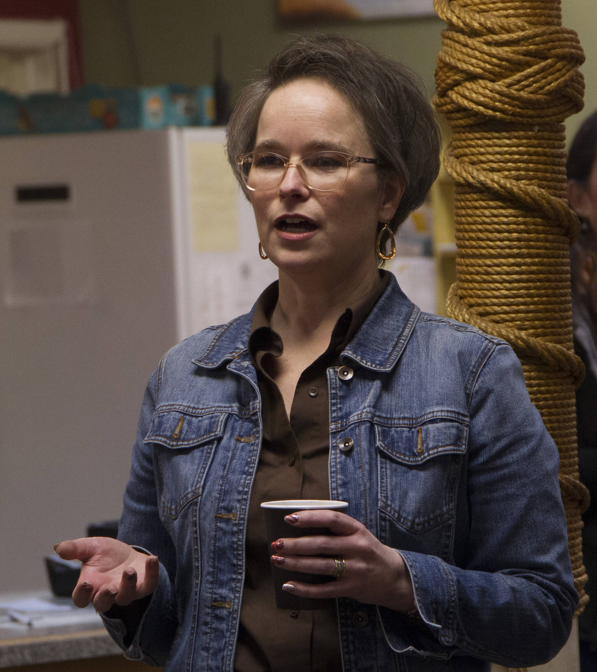 Sarah Knapp / Homer News 
Rep. Sarah Vance addresses a question about House Bill 52 during a Jan. 4 town hall meeting at Captain’s Coffee in Homer.