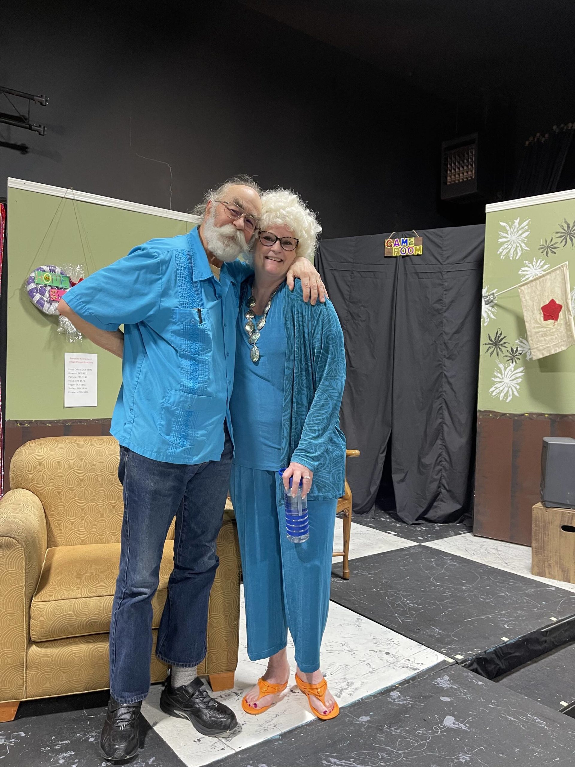 Allen Auxier and Chriss Erwin perform in the Kenai Performers production “The Old People Are Revolting” on Tuesday, Jan. 11, 2022, in Soldotna, Alaska. (Photo courtesy Donna Shirnberg)