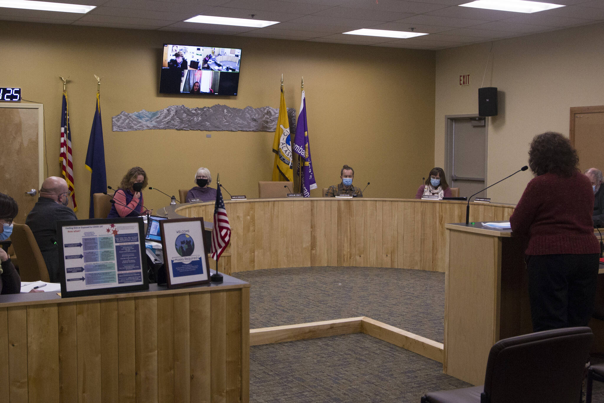 The Homer City Council asks Jan Keiser, Public Works Department director, questions about the Homer Green Infrastructure Management System during the Jan. 10, 2022, worksession. (Photo by Sarah Knapp/Homer News)