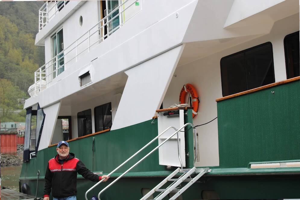 Dan Blanchard, CEO of UnCruise Adventures, stands in front of a ship on May 14, 2021. (Dana Zigmund/Juneau Empire)