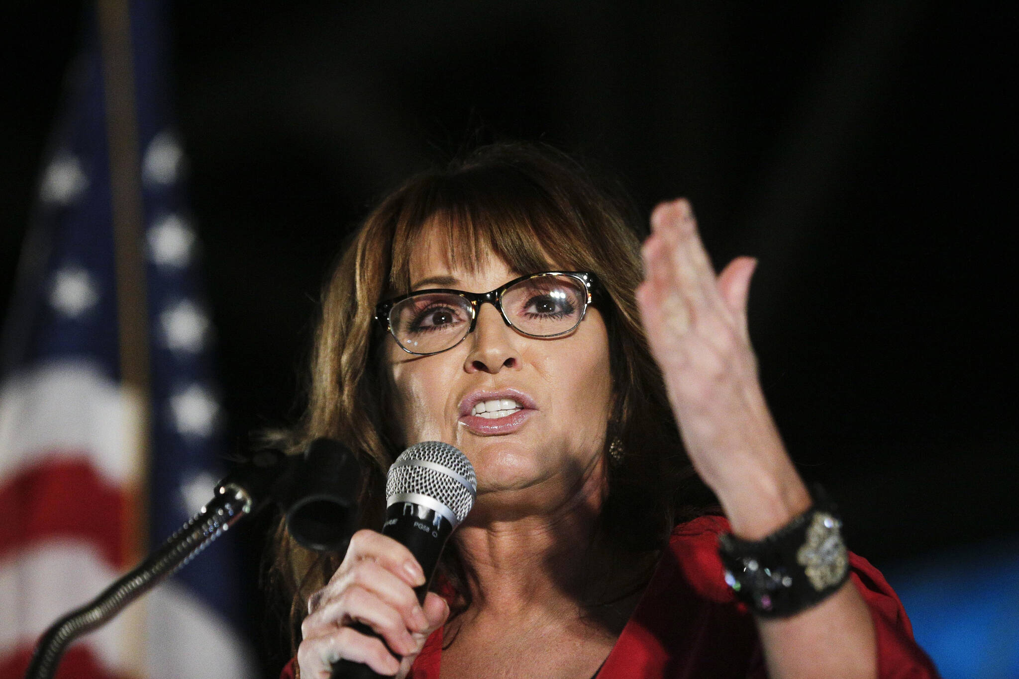In this Sept. 21, 2017, file photo, former vice presidential candidate Sarah Palin speaks at a rally in Montgomery, Ala. Palin is on the verge of making new headlines in a legal battle with The New York Times. A defamation lawsuit against the Times, brought by the brash former Alaska governor in 2017, is set to go to trial starting Monday, Jan. 24, 2022 in federal court in Manhattan. (AP Photo/Brynn Anderson, File)