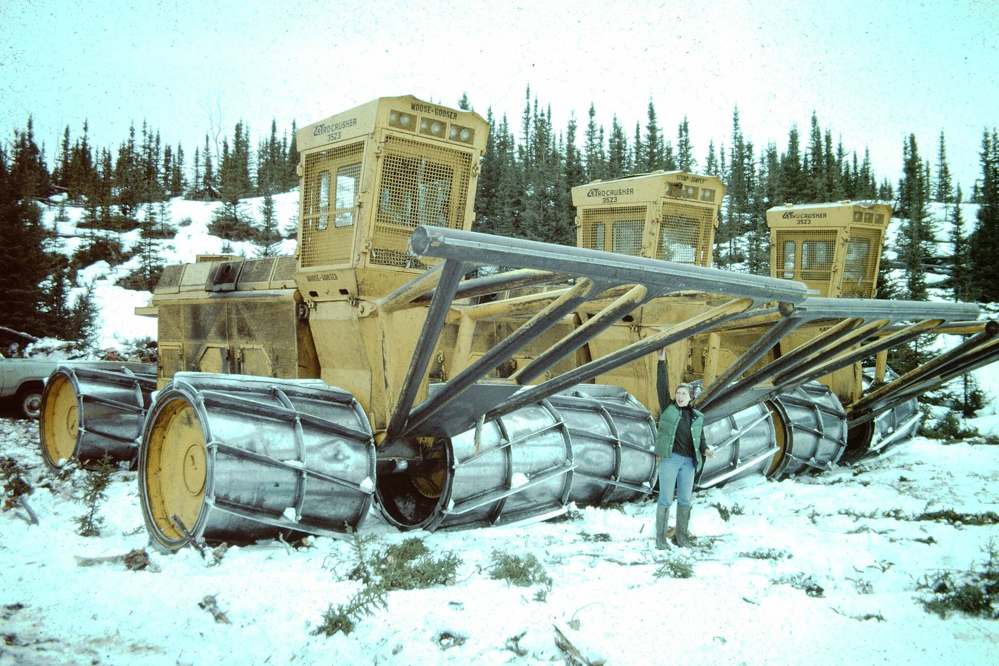 The Kenai National Moose Range's three LeTourneau crushers off of Mystery Creek Road, March 14, 1978. (Photo provided by USFWS)